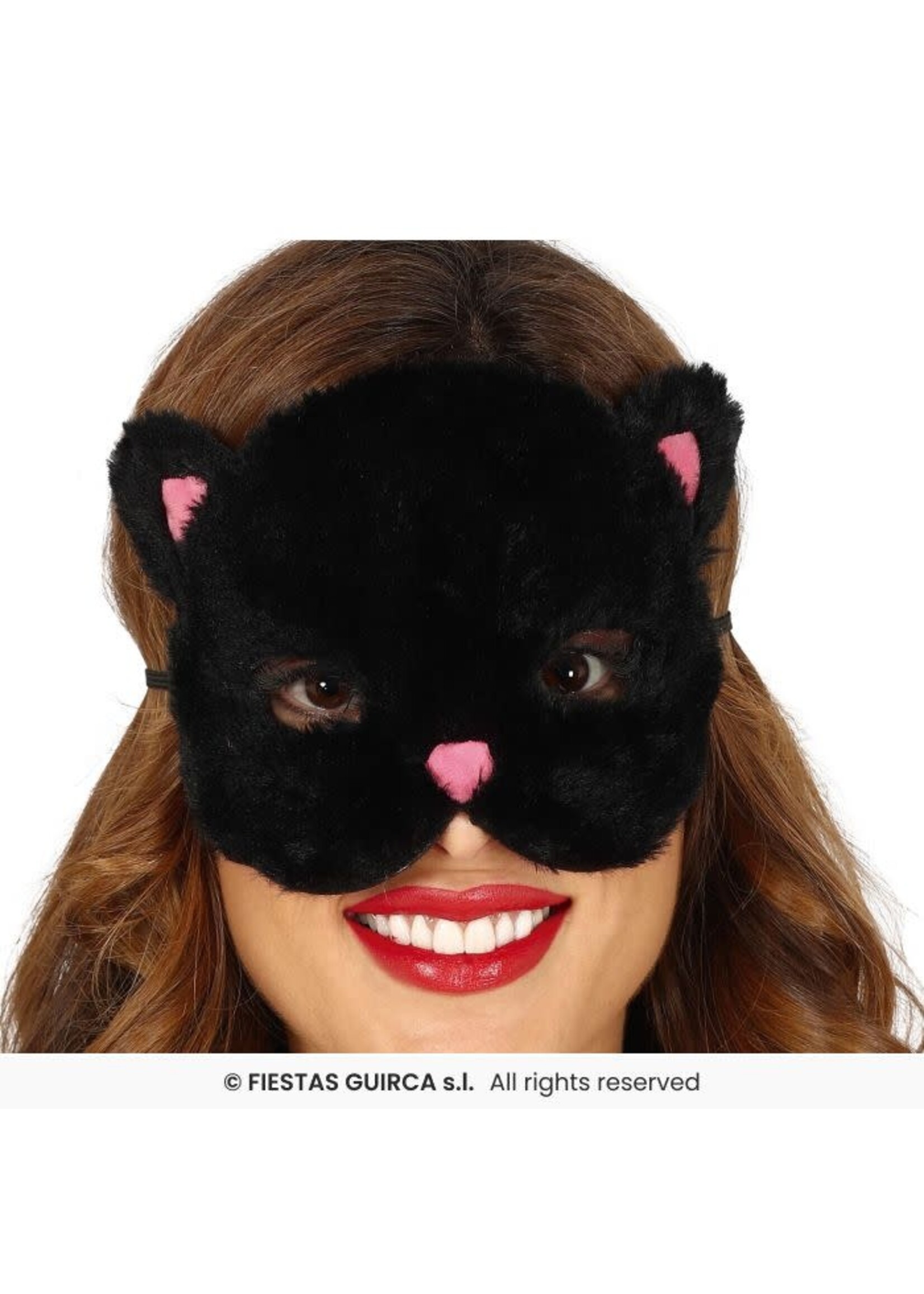 Fiestas Guirca Masker zwarte kat pluizig