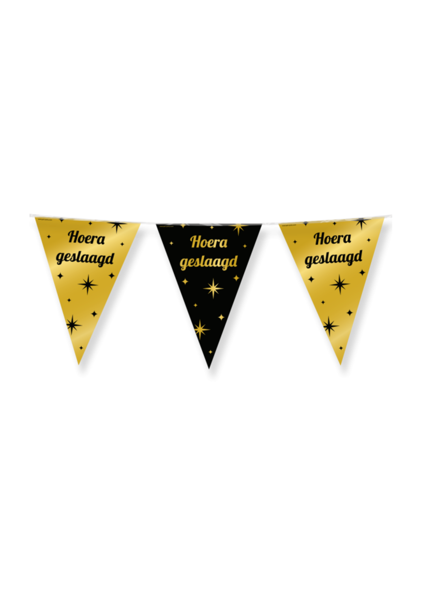 Feestkleding Breda Vlaggenlijn Hoera geslaagd zwart/goud 10m
