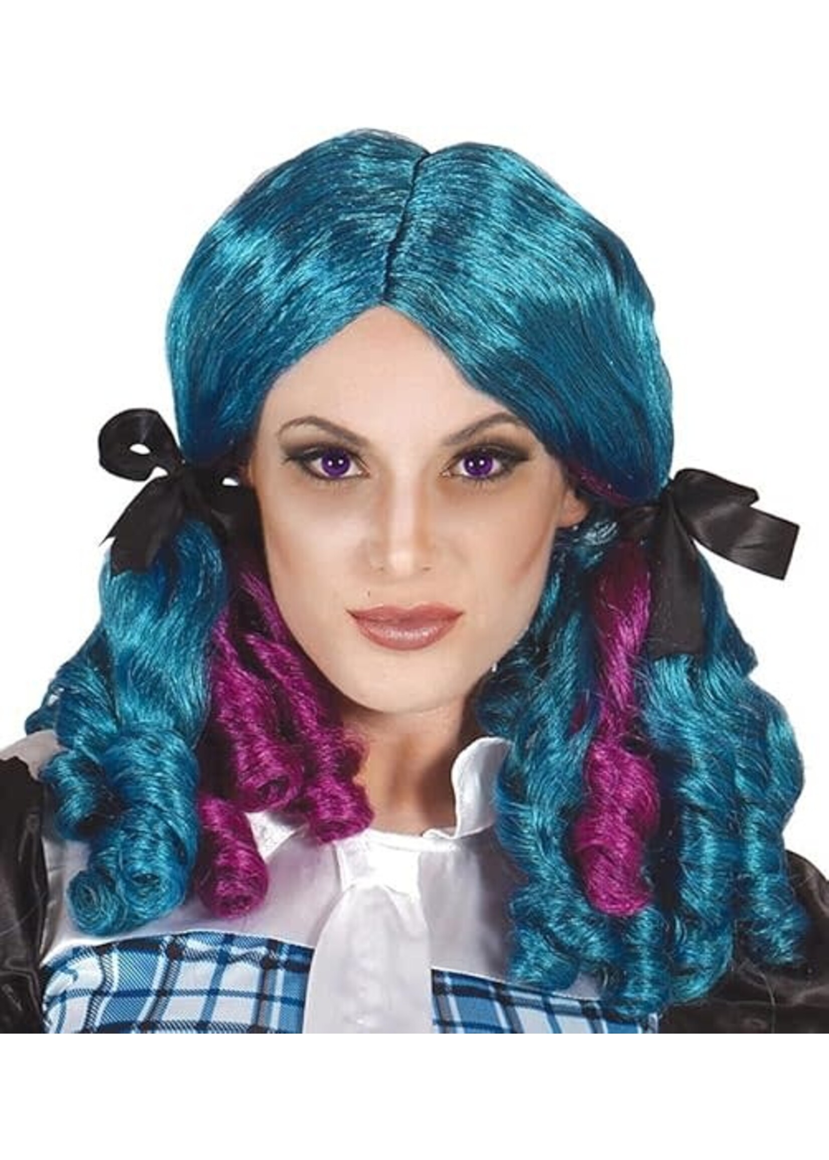 Fiestas Guirca Pruik blauw met paarse krullen