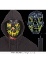 Fiestas Guirca Zwart lachend masker met LED-verlichting