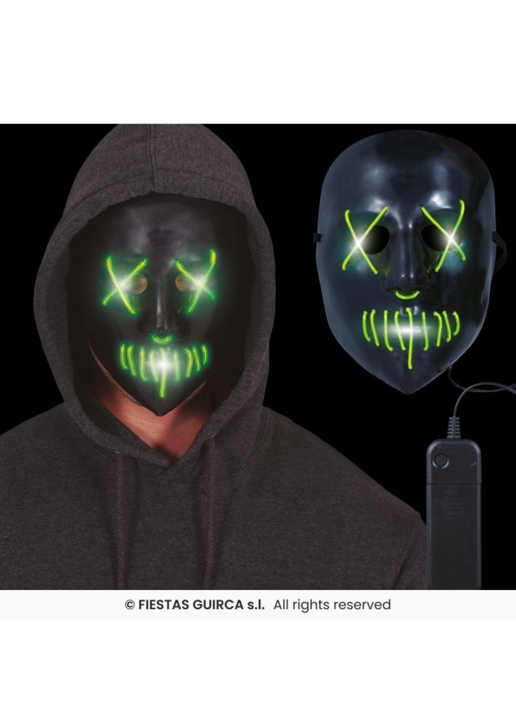 Fiestas Guirca Zwart masker met LED-verlichting