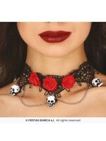 Fiestas Guirca Choker ketting met schedels en rozen