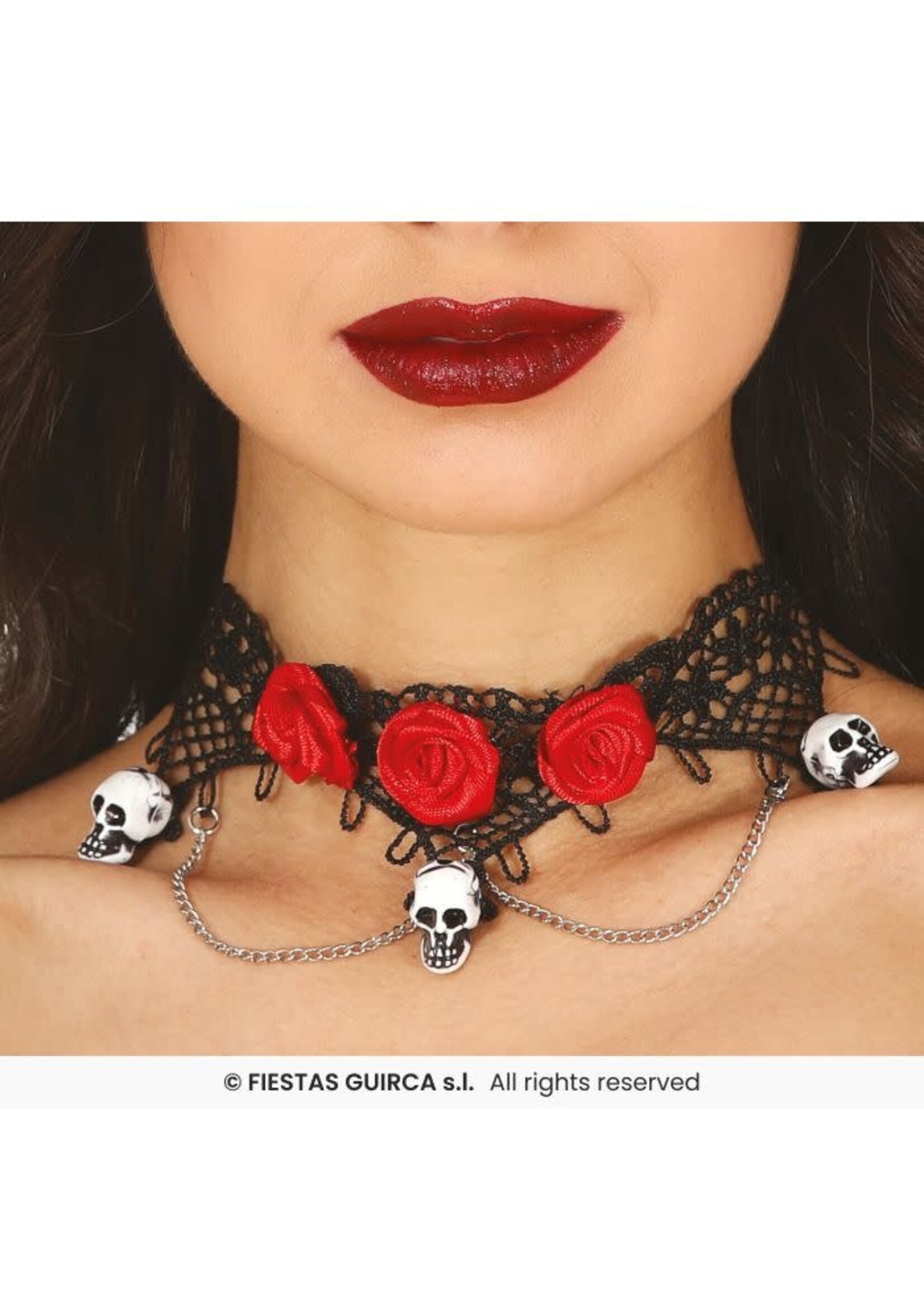 Fiestas Guirca Choker ketting met schedels en rozen