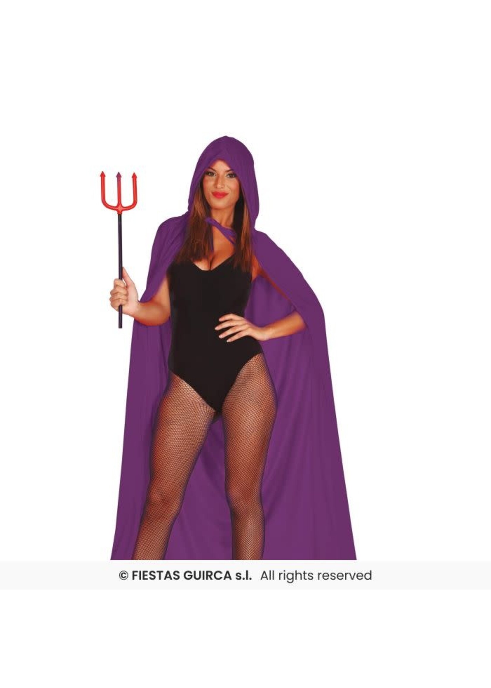 Fiestas Guirca Paarse fluwelen cape met capuchon 130 cm