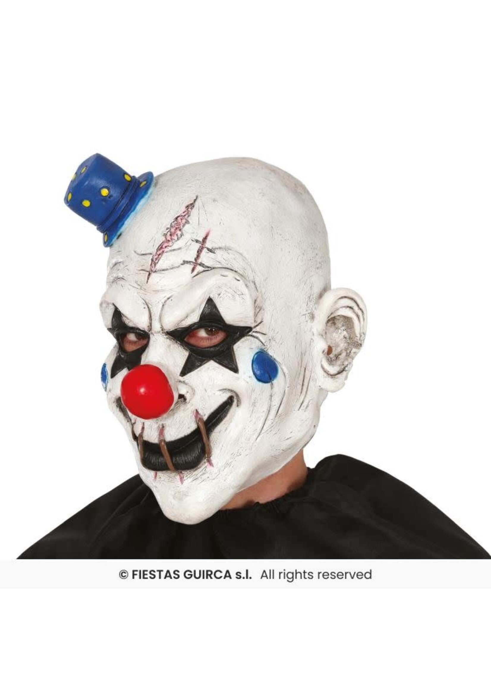 Fiestas Guirca Latex horrorclown masker met minihoed