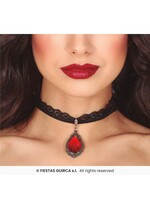Fiestas Guirca Zwarte choker ketting met robijn