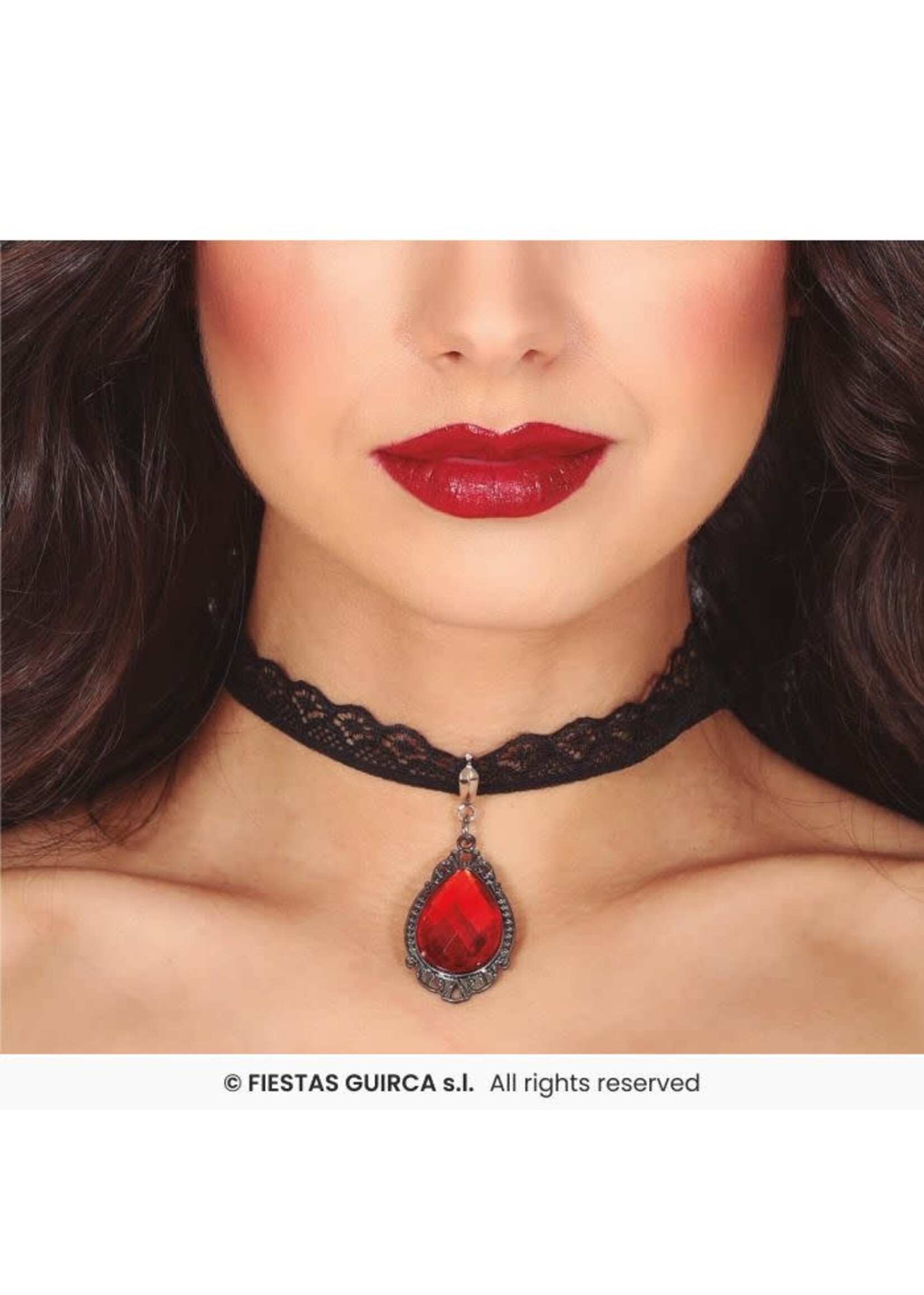 Fiestas Guirca Zwarte choker ketting met robijn