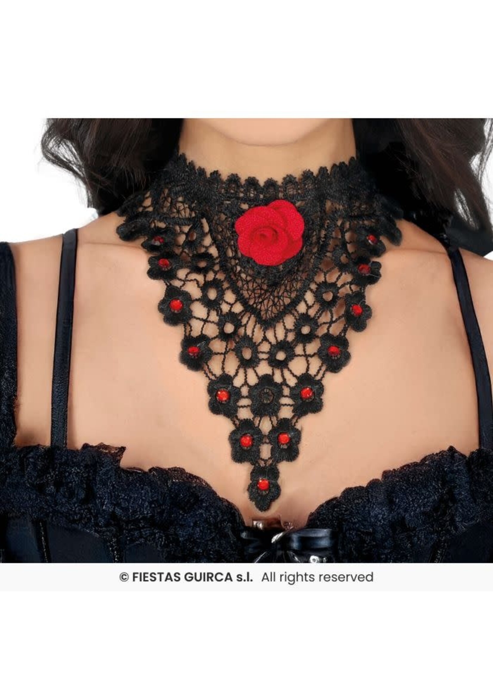 Fiestas Guirca Geborduurde choker met rode roos