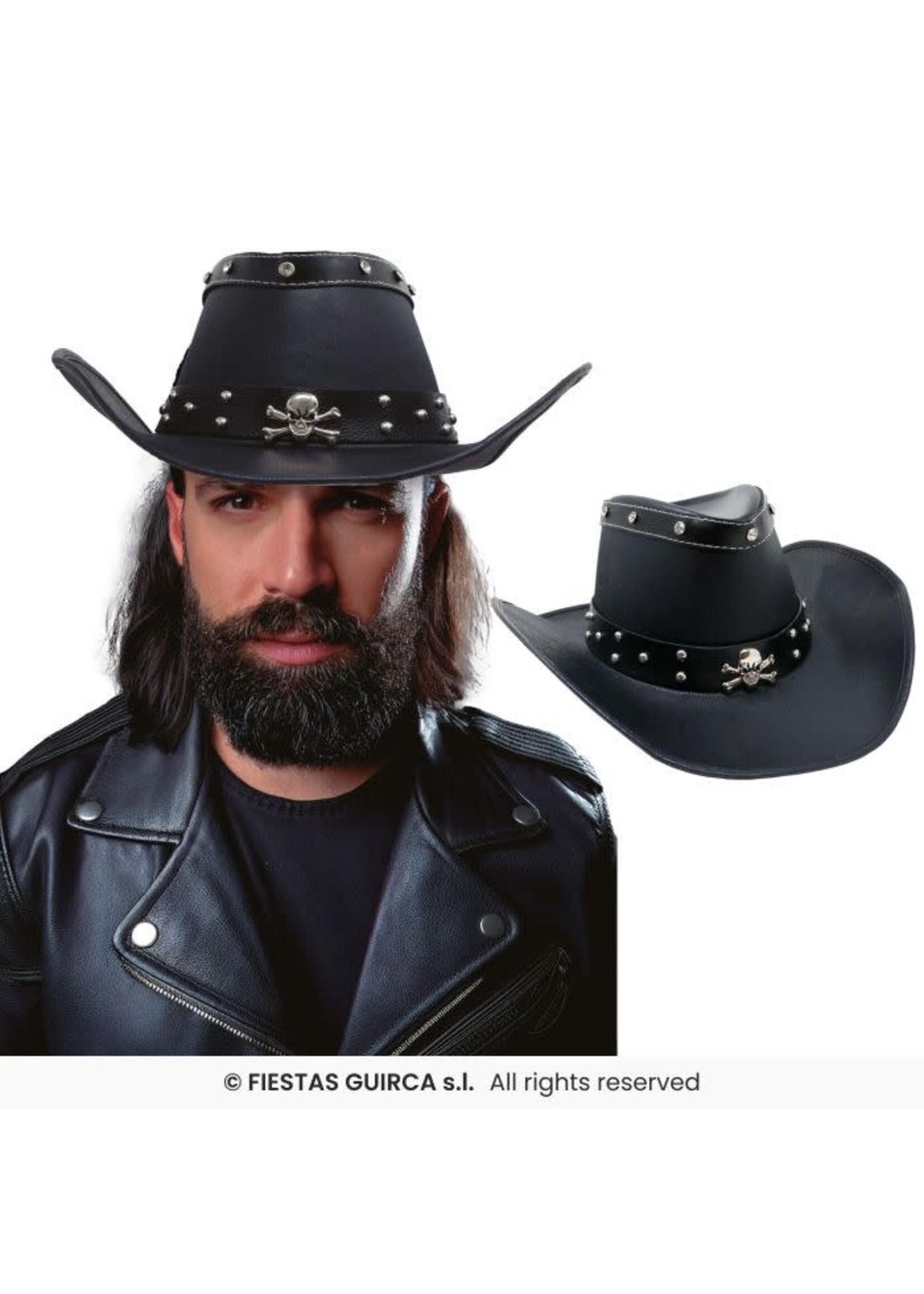 Fiestas Guirca Zwarte cowboyhoed met doodskop