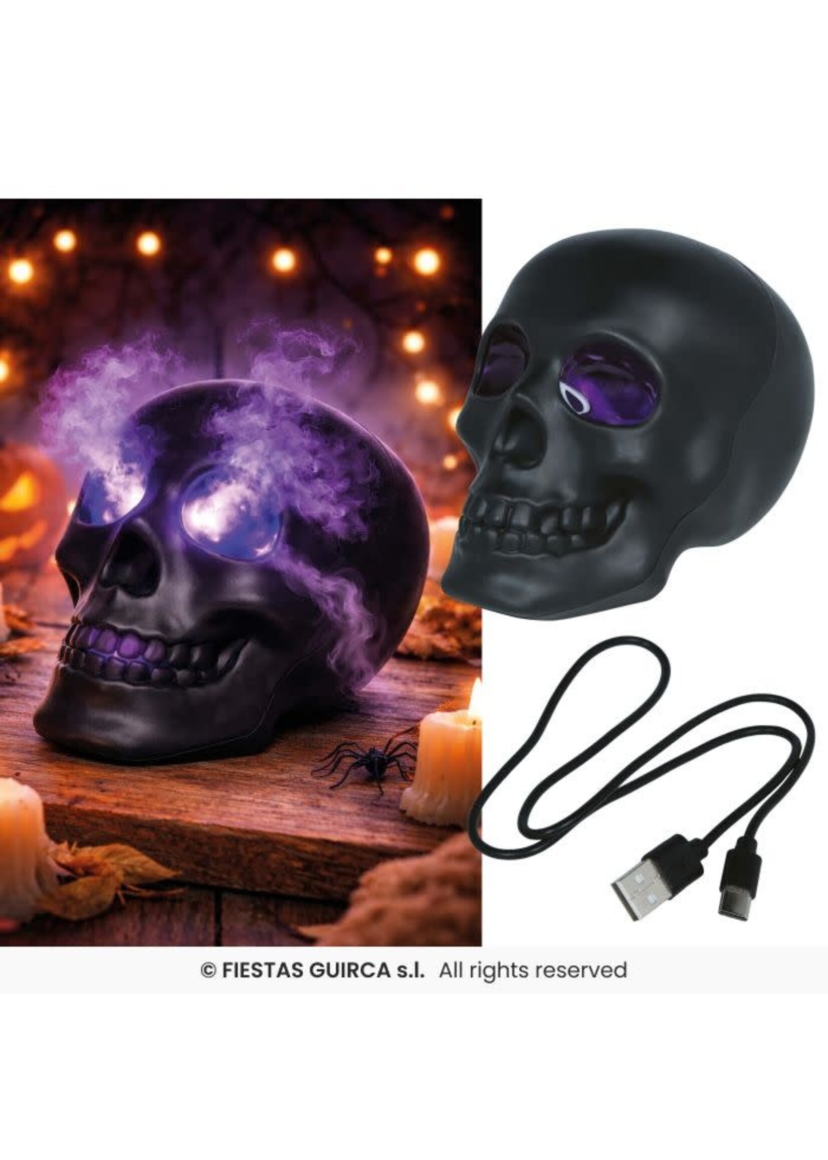 Fiestas Guirca Rookschedel met licht en USB-aansluiting
