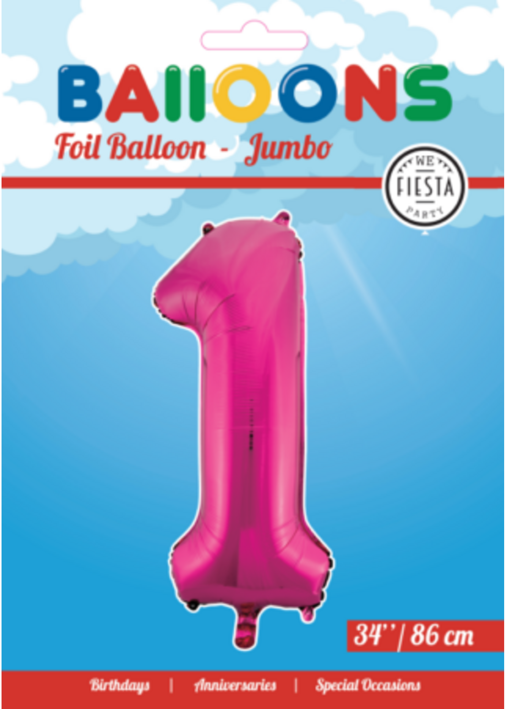 We Fiesta Party Folieballon cijfer 1 roze 34 inch /  86 cm