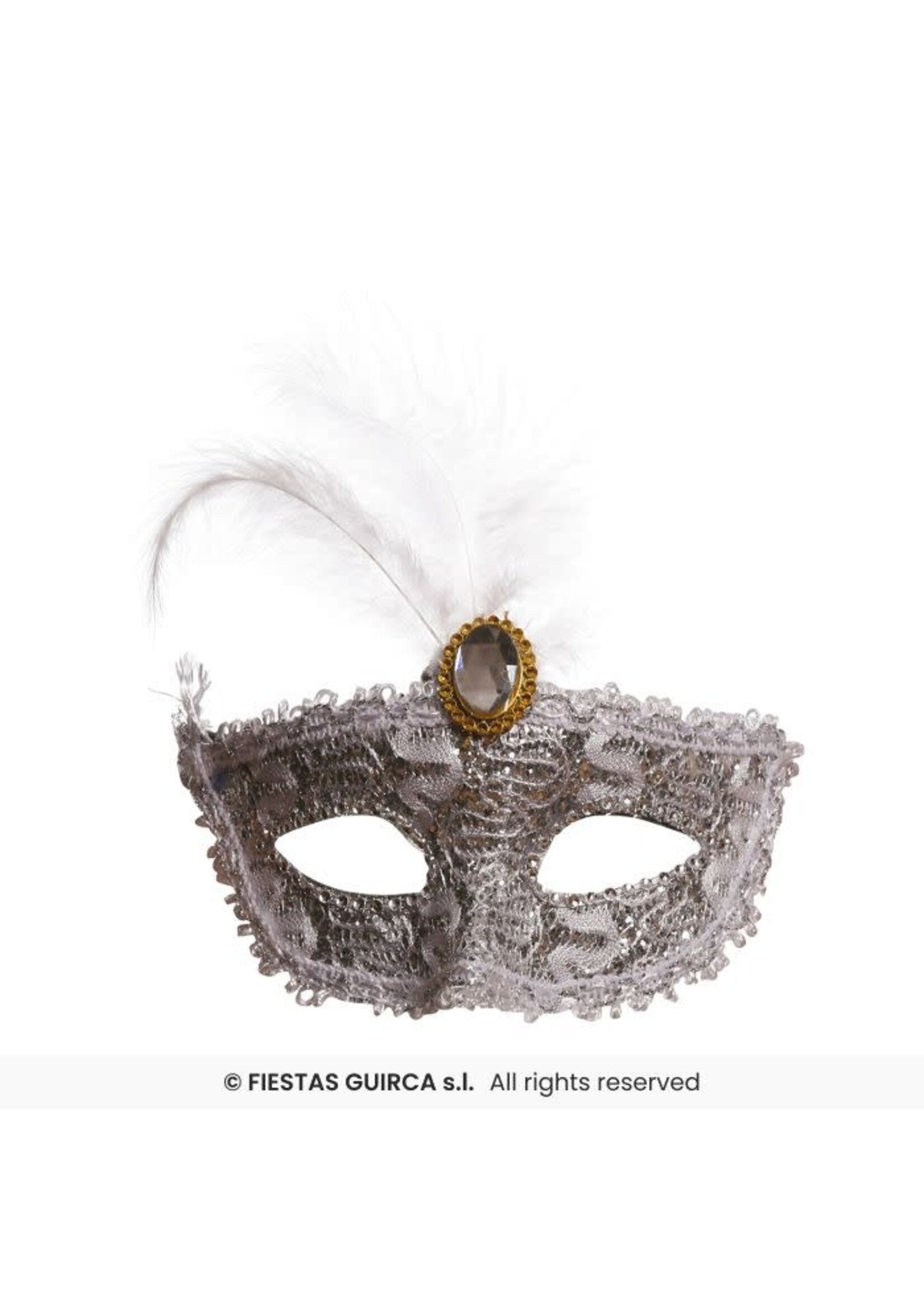 Fiestas Guirca Oogmasker witte veren