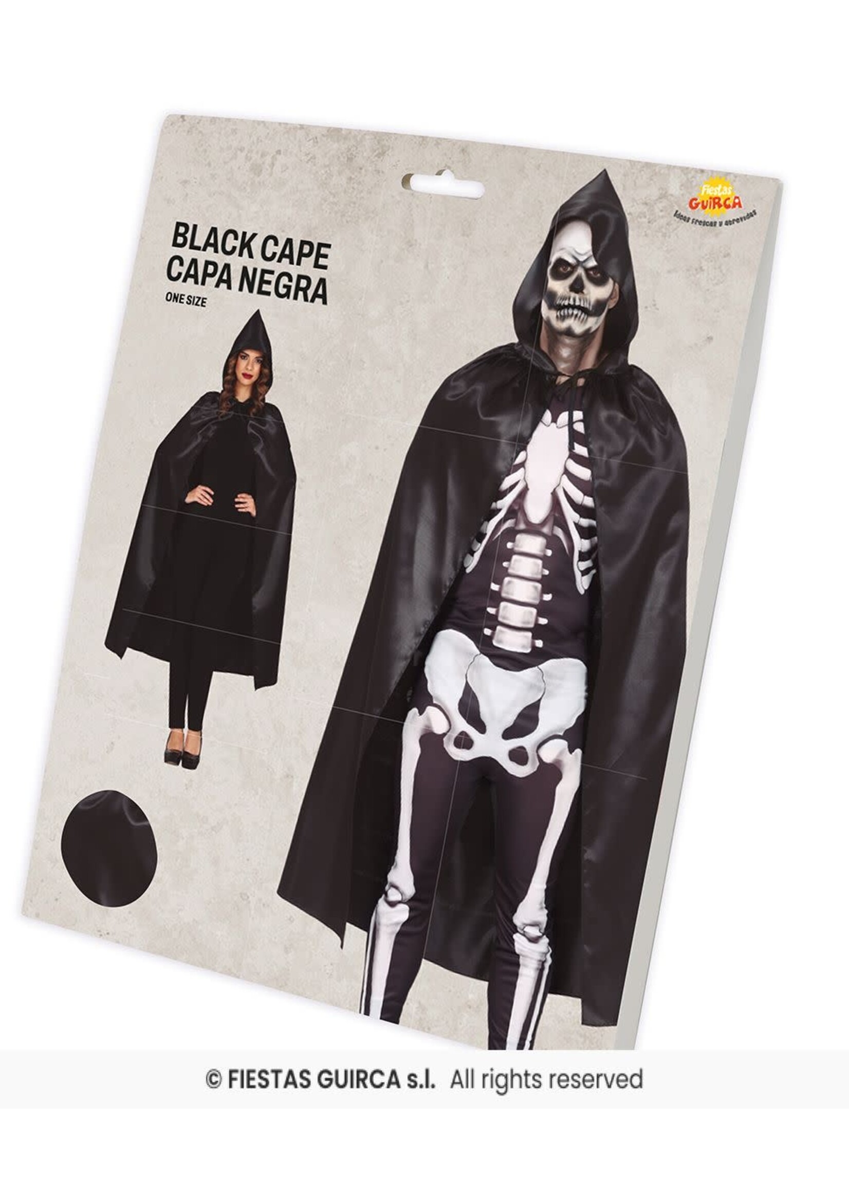 Fiestas Guirca Zwarte cape met capuchon 120 cm