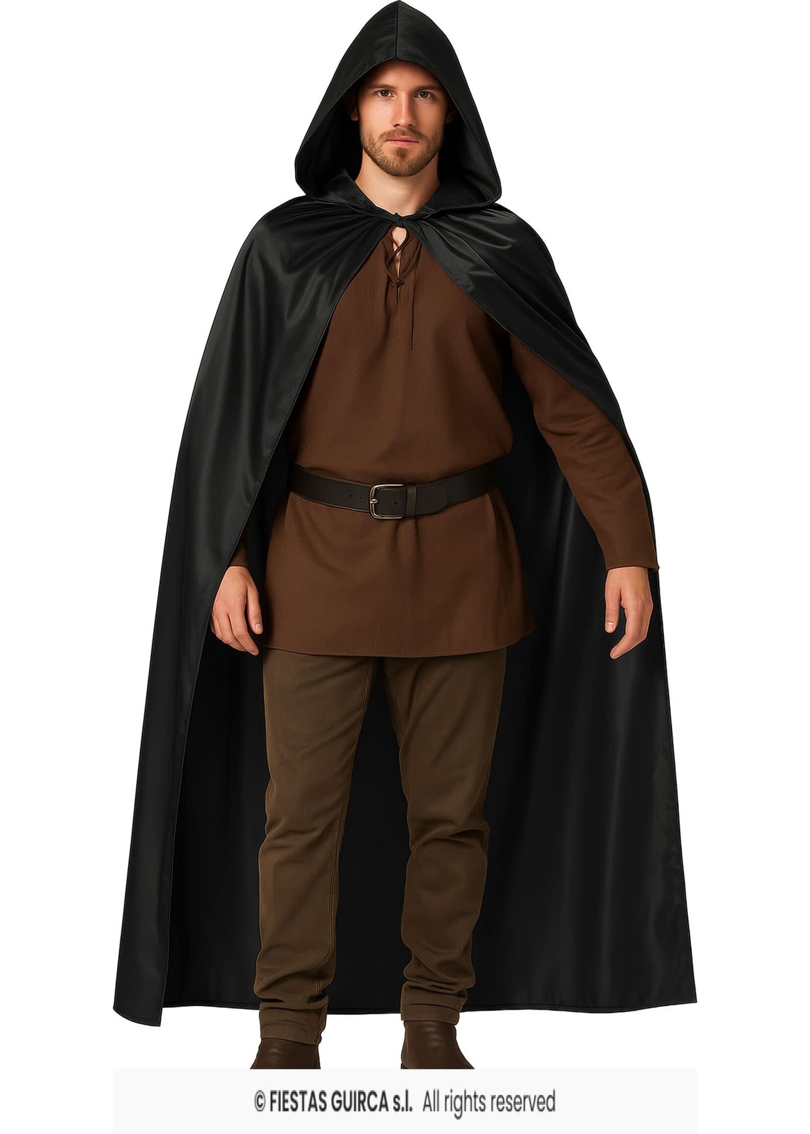 Fiestas Guirca Zwarte cape met capuchon 120 cm
