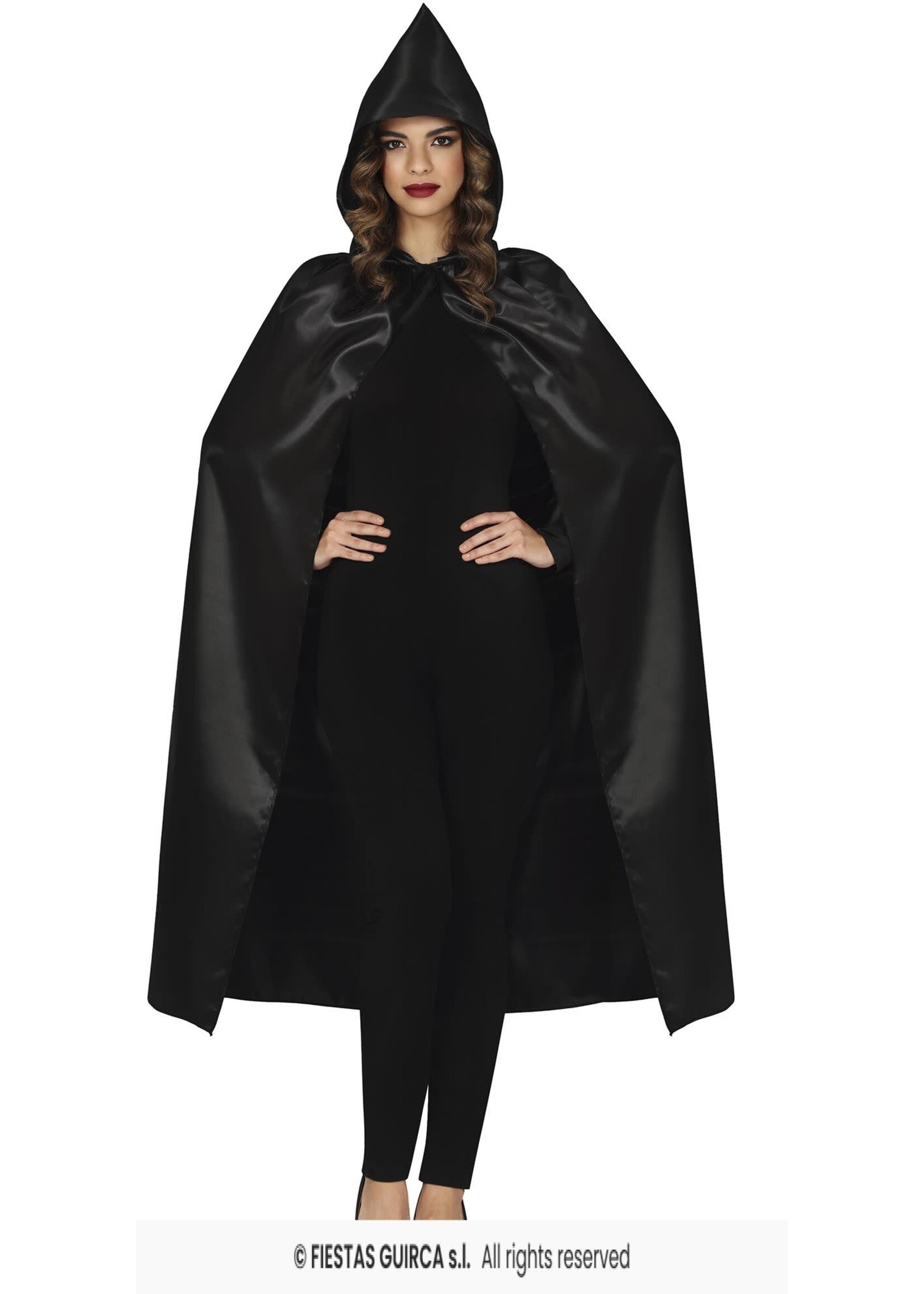 Fiestas Guirca Zwarte cape met capuchon 120 cm