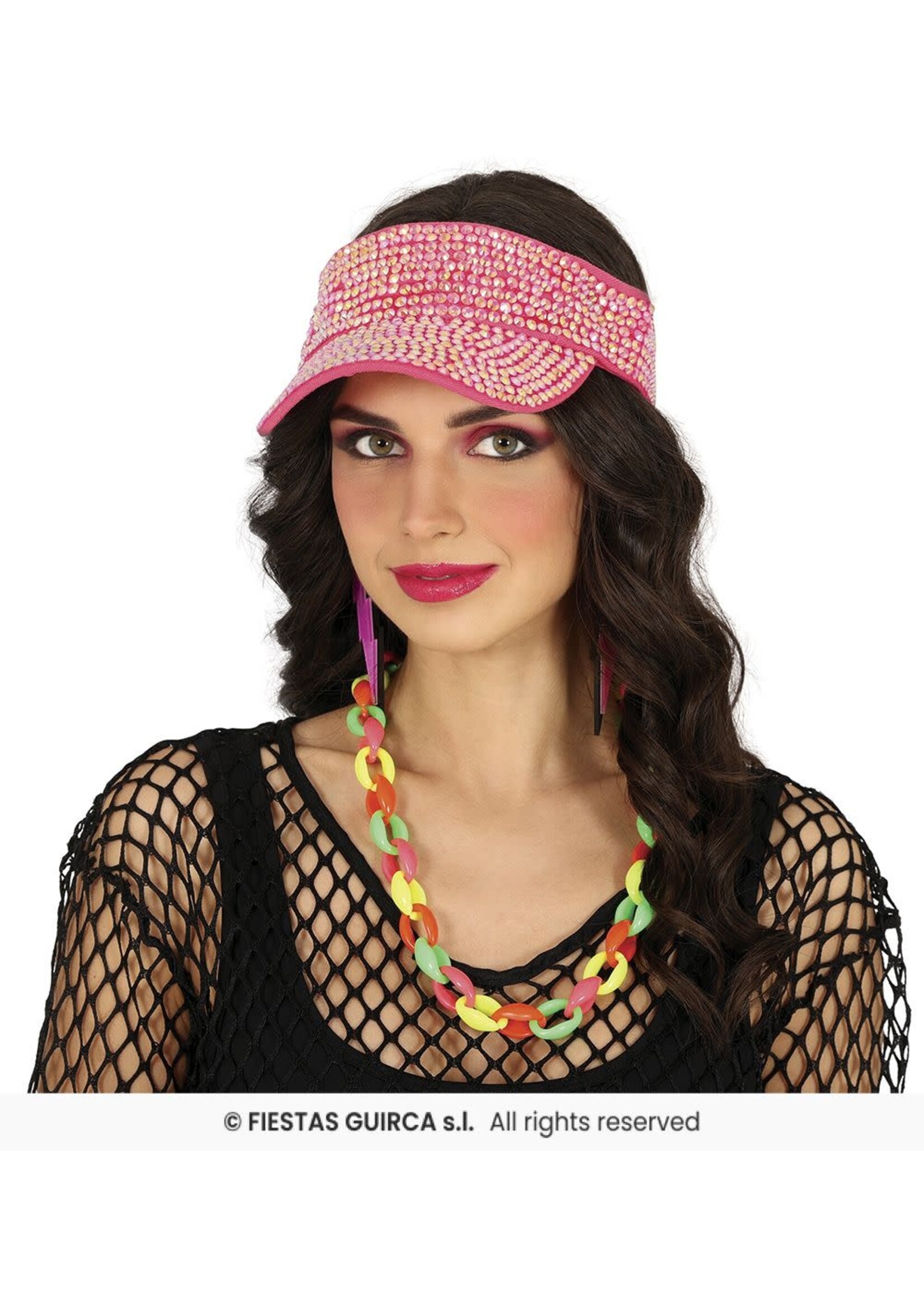 Fiestas Guirca Roze zonneklep met steentjes