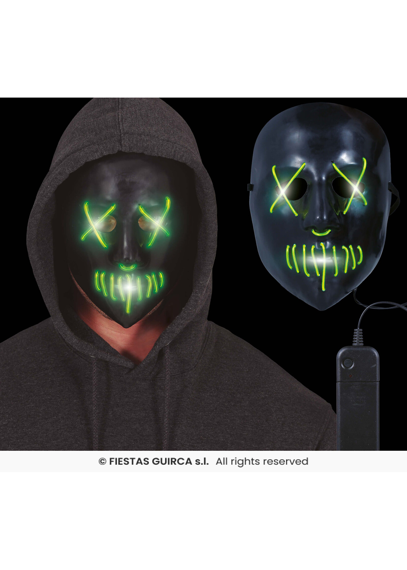 Fiestas Guirca Zwart masker met LED-verlichting