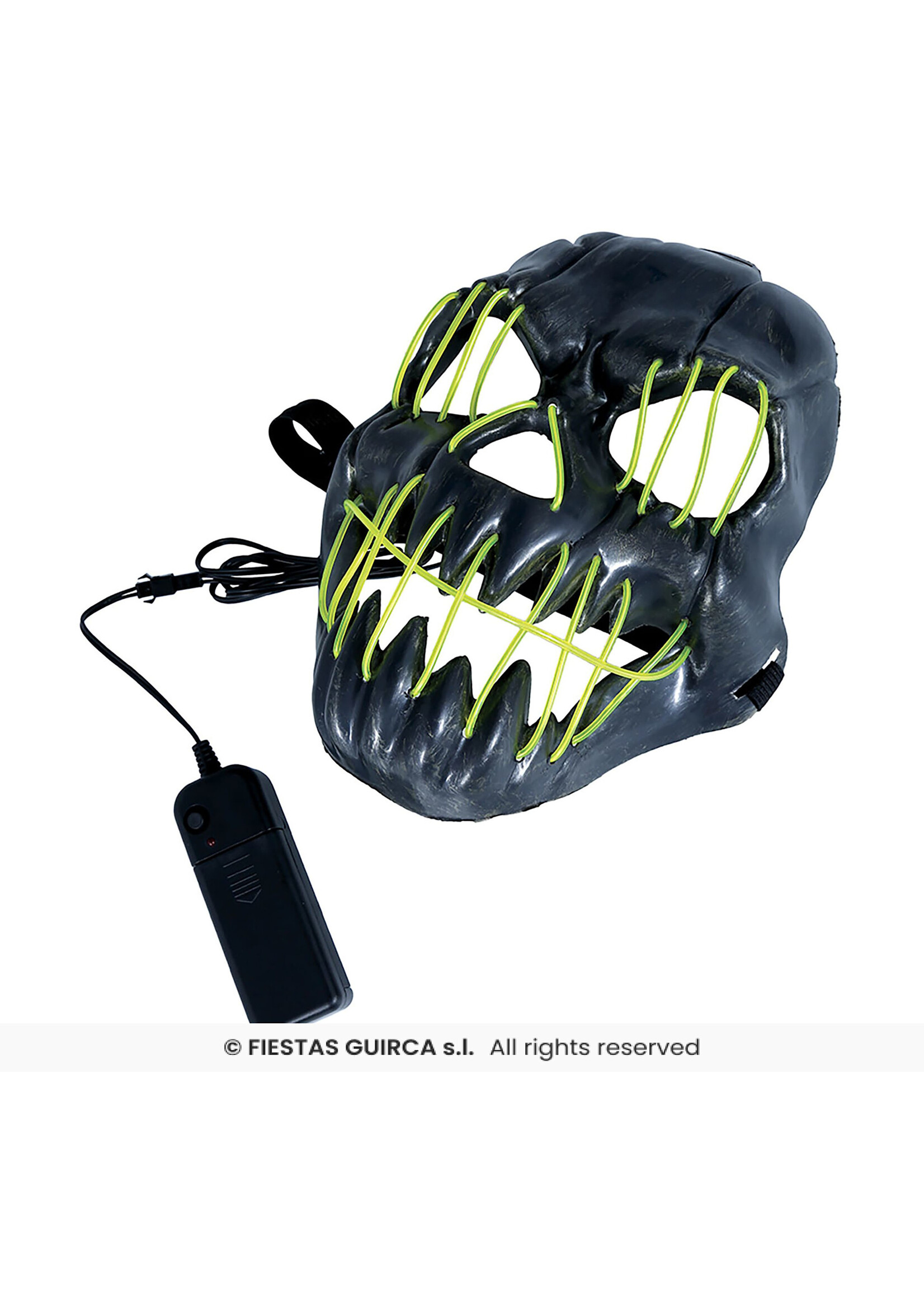 Fiestas Guirca Zwart lachend masker met LED-verlichting