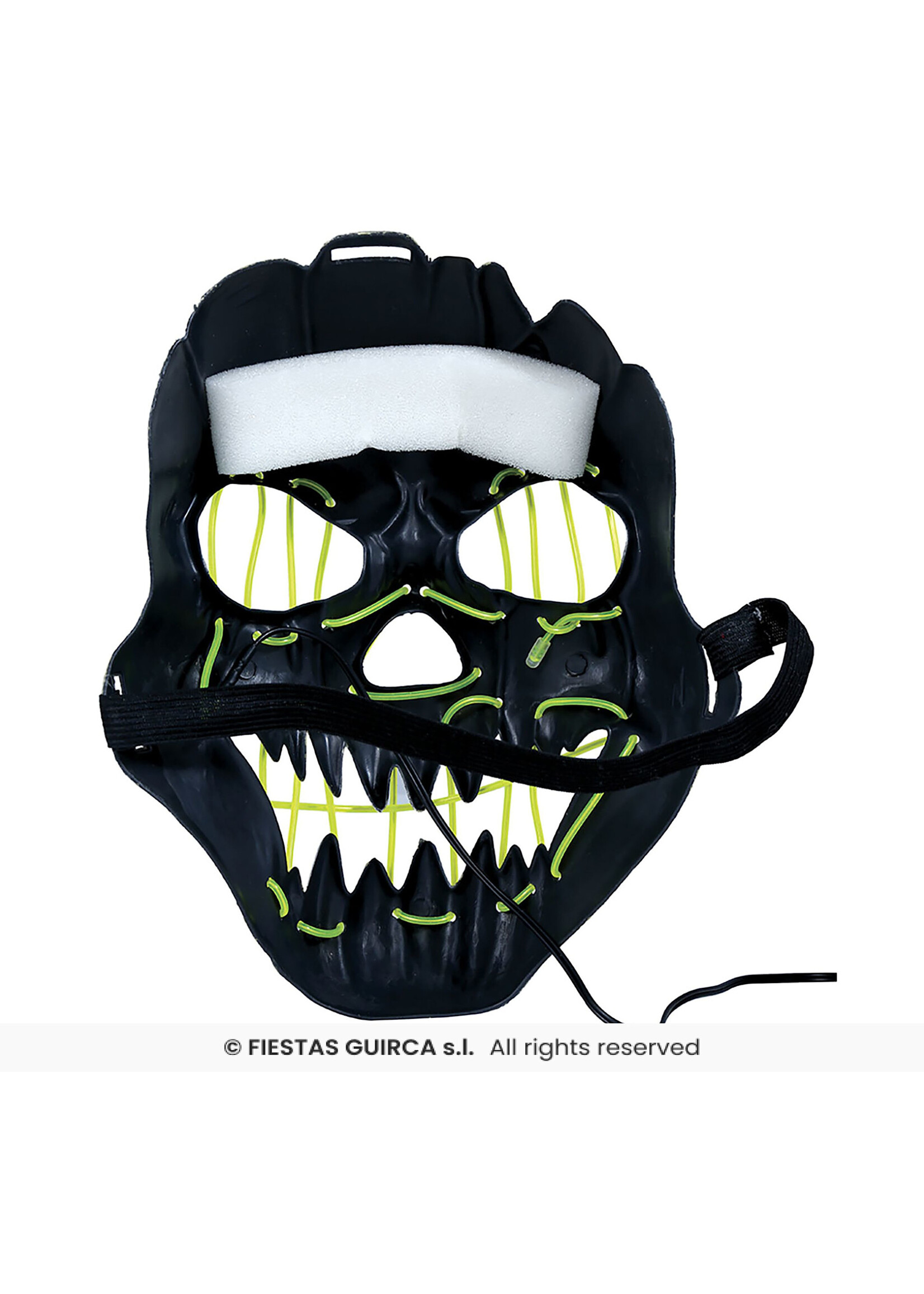 Fiestas Guirca Zwart lachend masker met LED-verlichting