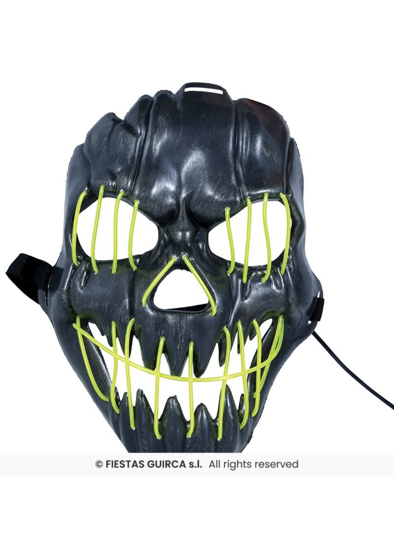 Fiestas Guirca Zwart lachend masker met LED-verlichting