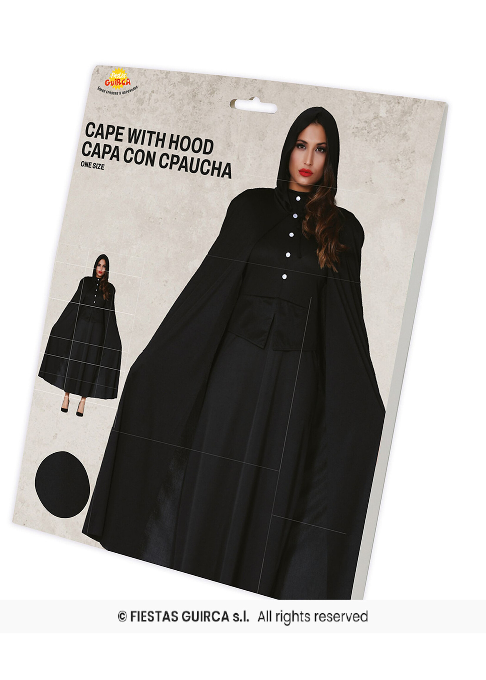 Fiestas Guirca Zwarte cape met capuchon 135 cm