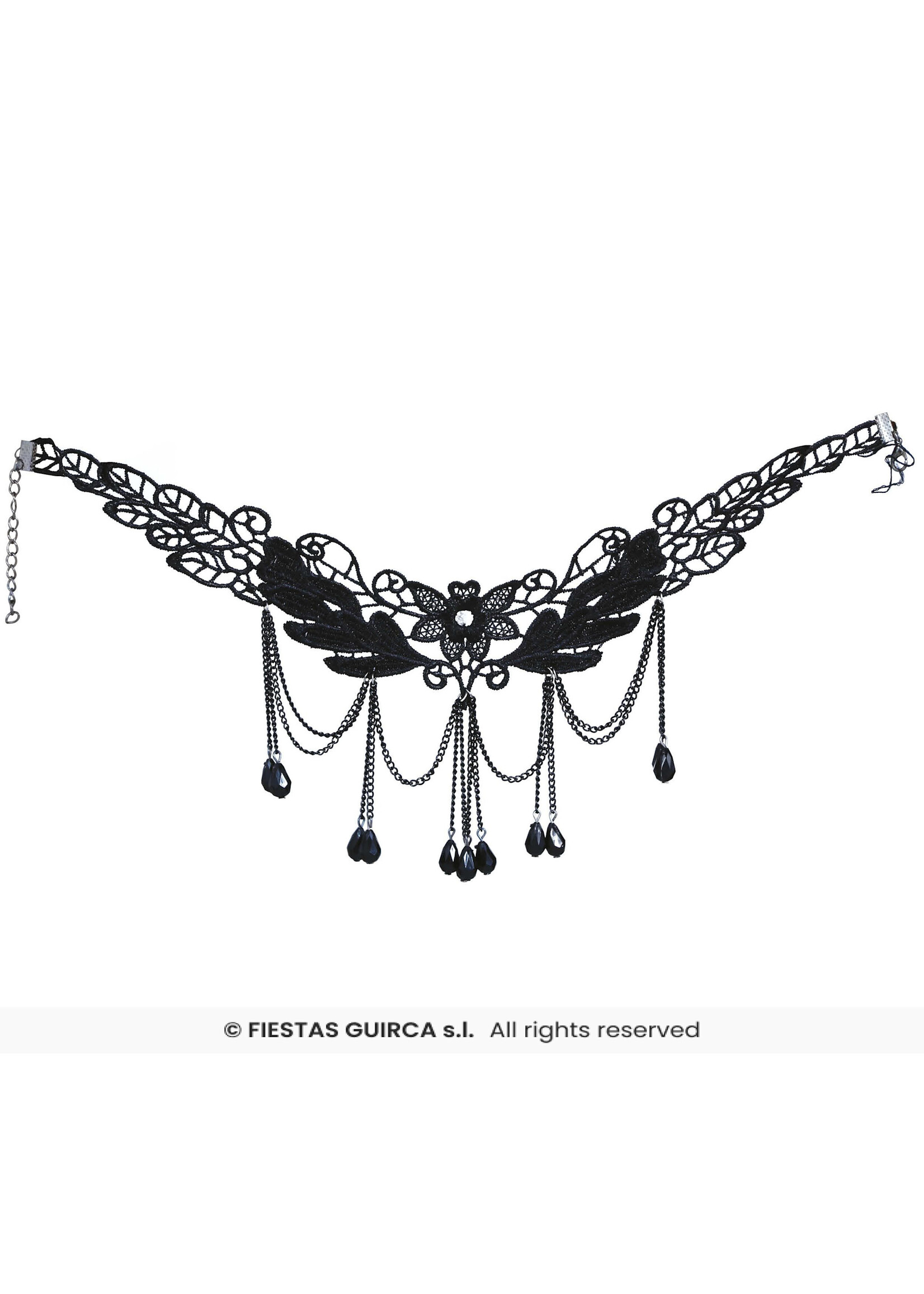Fiestas Guirca Zwarte choker met steentjes en bloemenprint