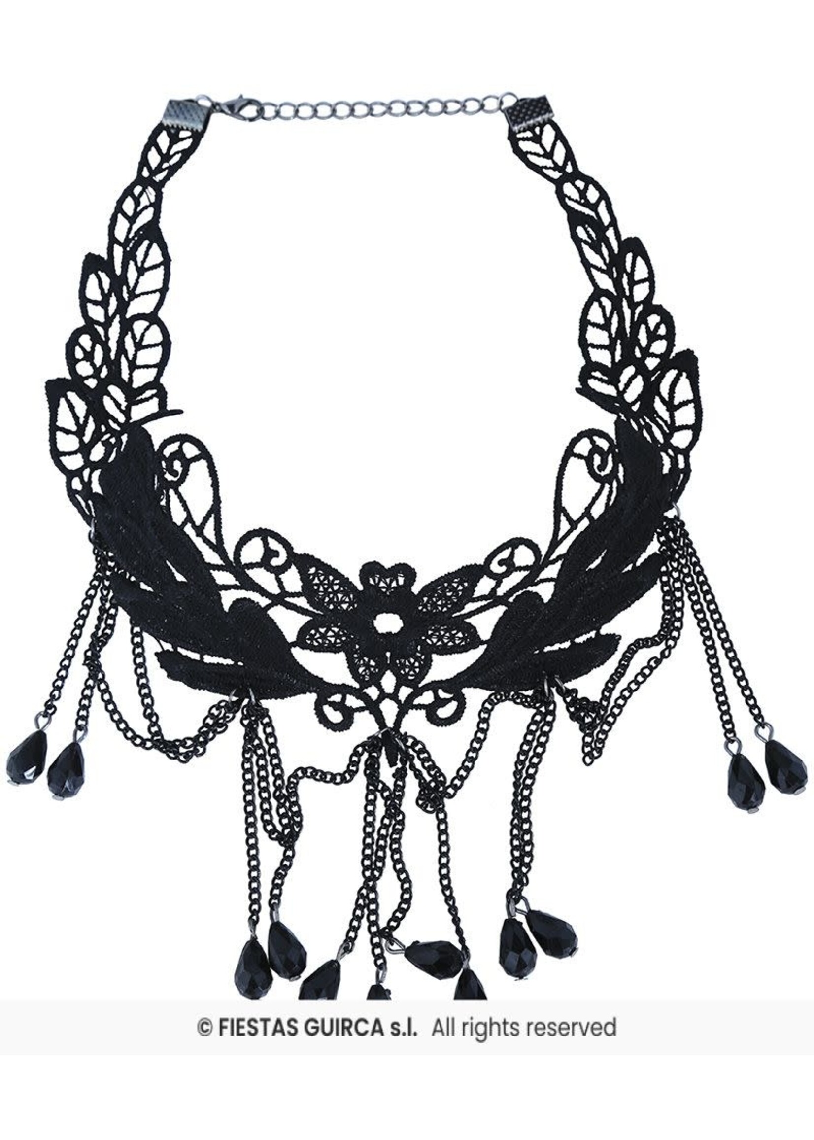 Fiestas Guirca Zwarte choker met steentjes en bloemenprint