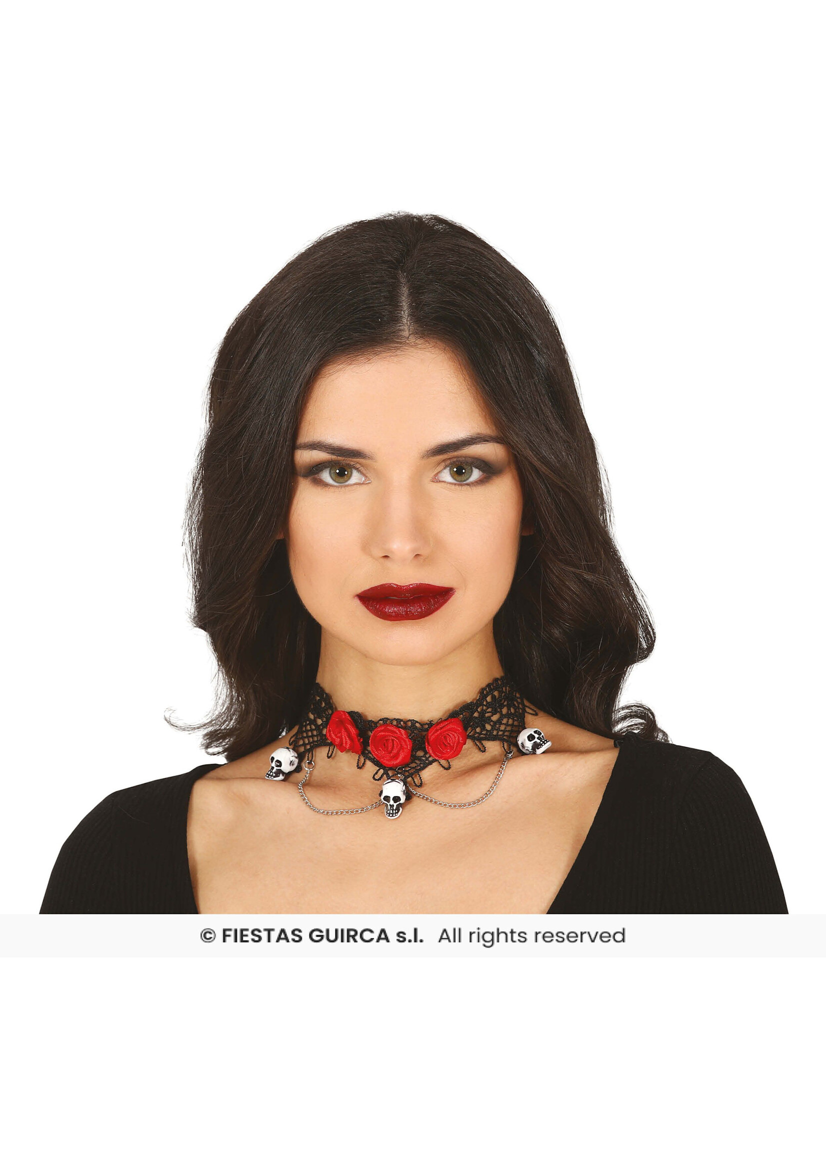 Fiestas Guirca Choker ketting met schedels en rozen
