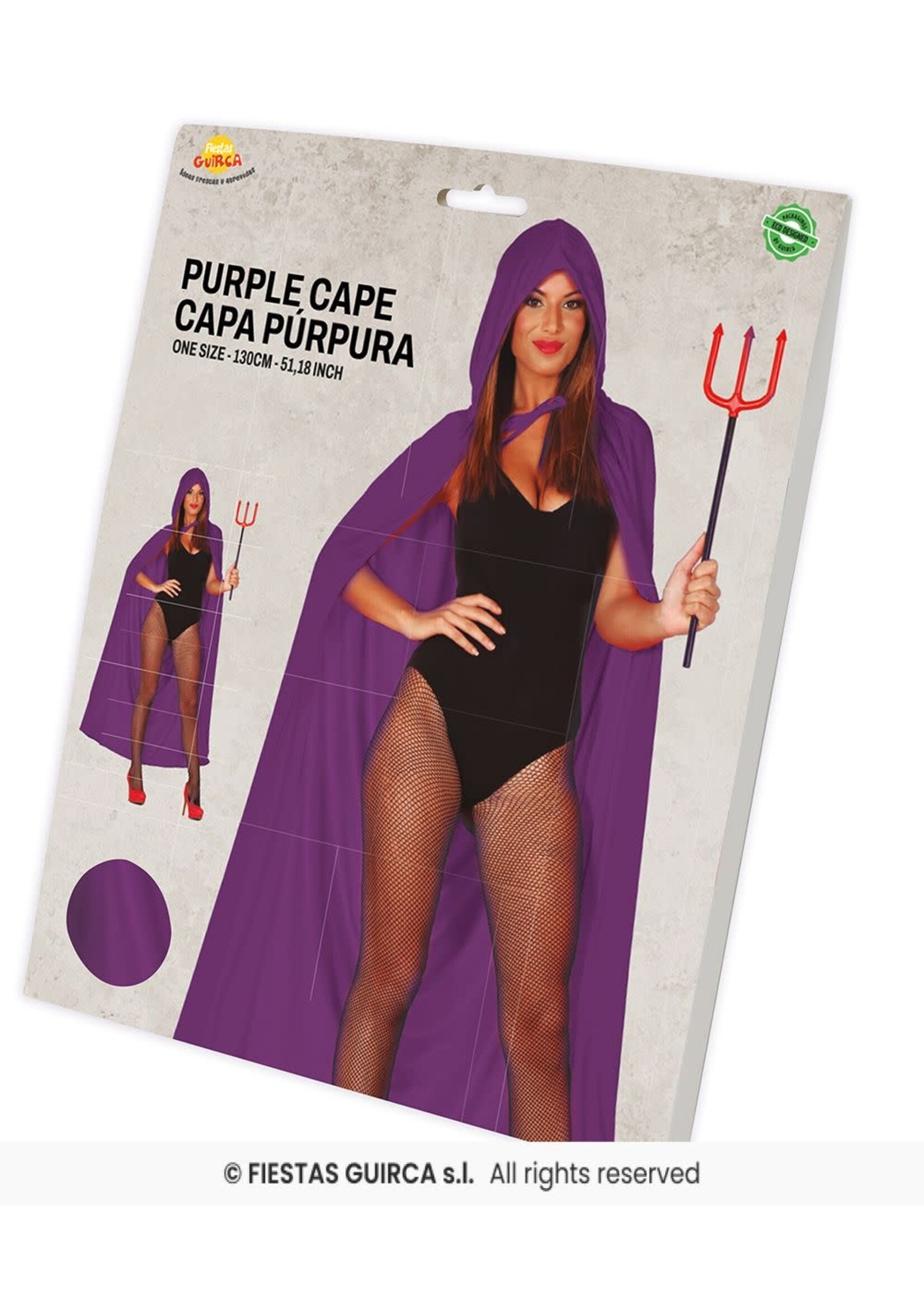 Fiestas Guirca Paarse fluwelen cape met capuchon 130 cm