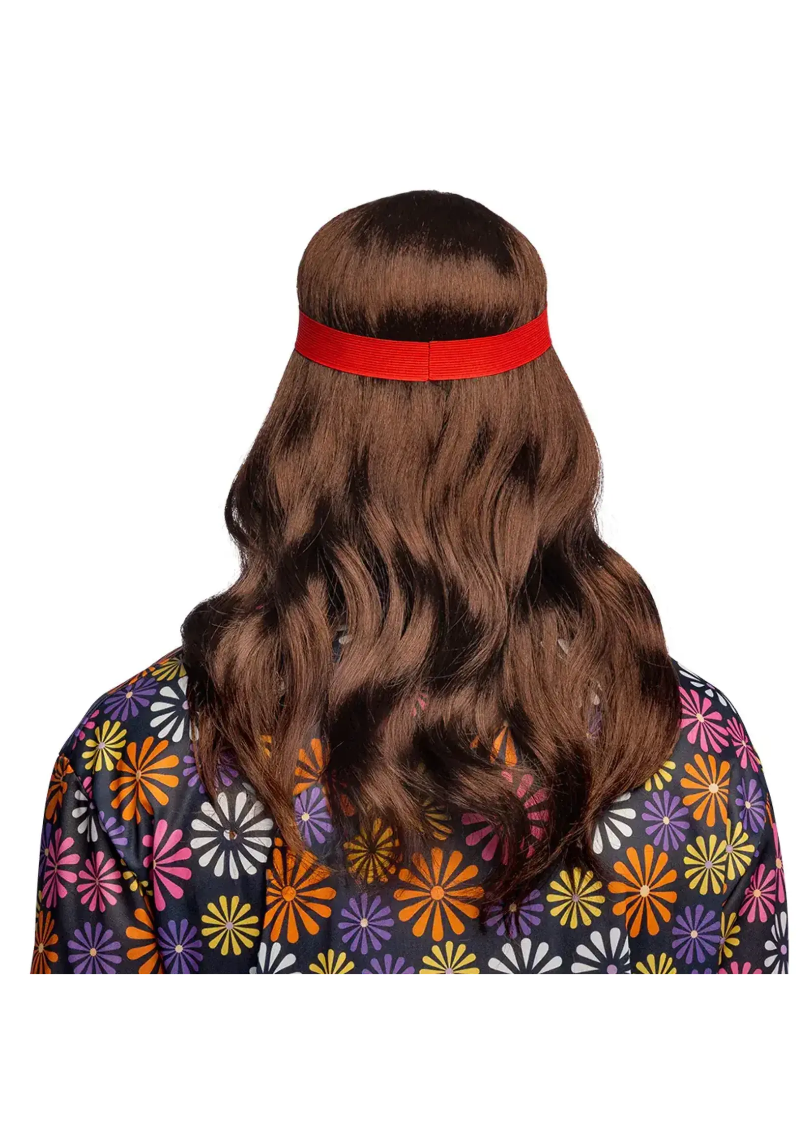 Boland Bruine hippie pruik met haarband en snor