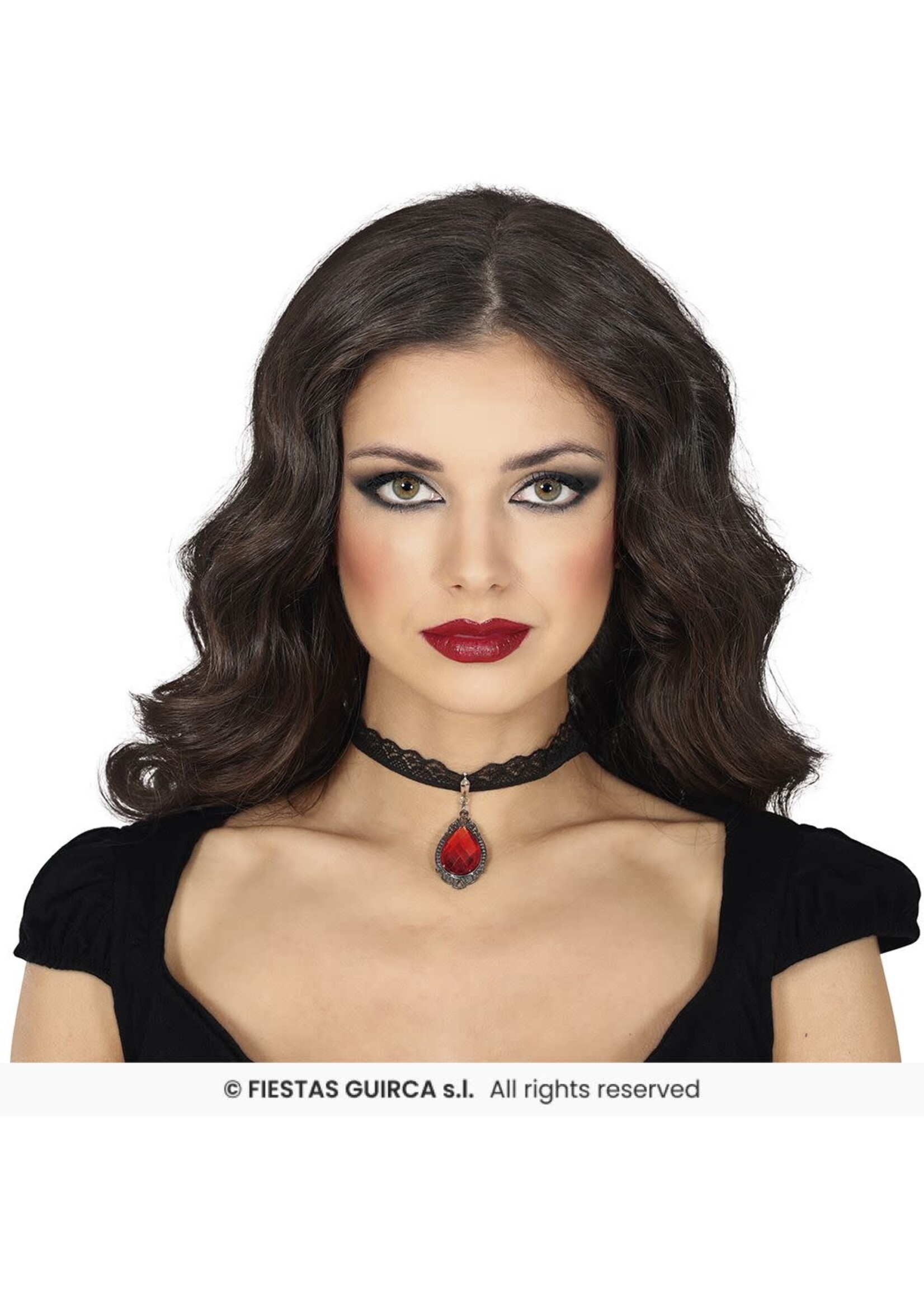 Fiestas Guirca Zwarte choker ketting met robijn