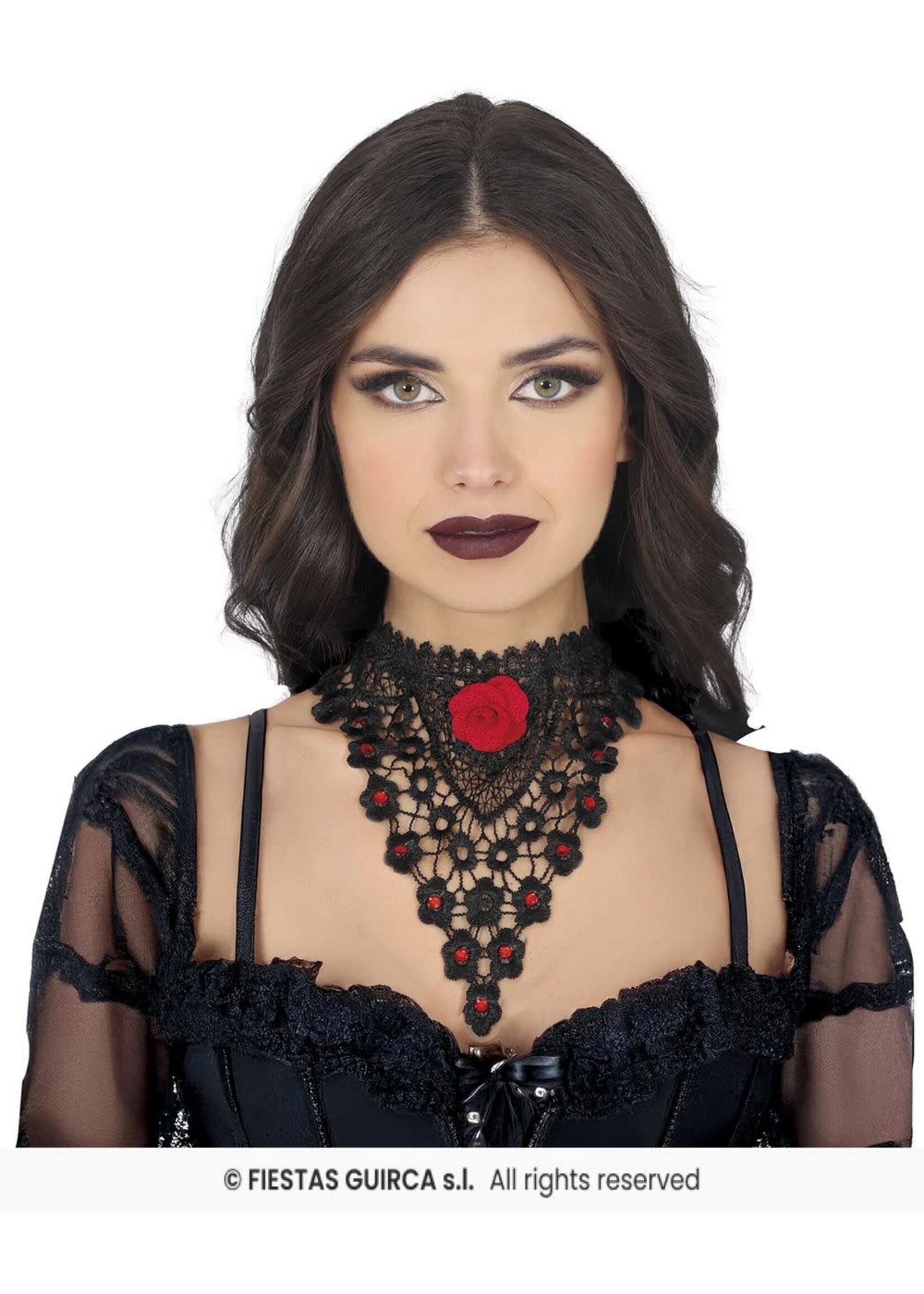 Fiestas Guirca Geborduurde choker met rode roos
