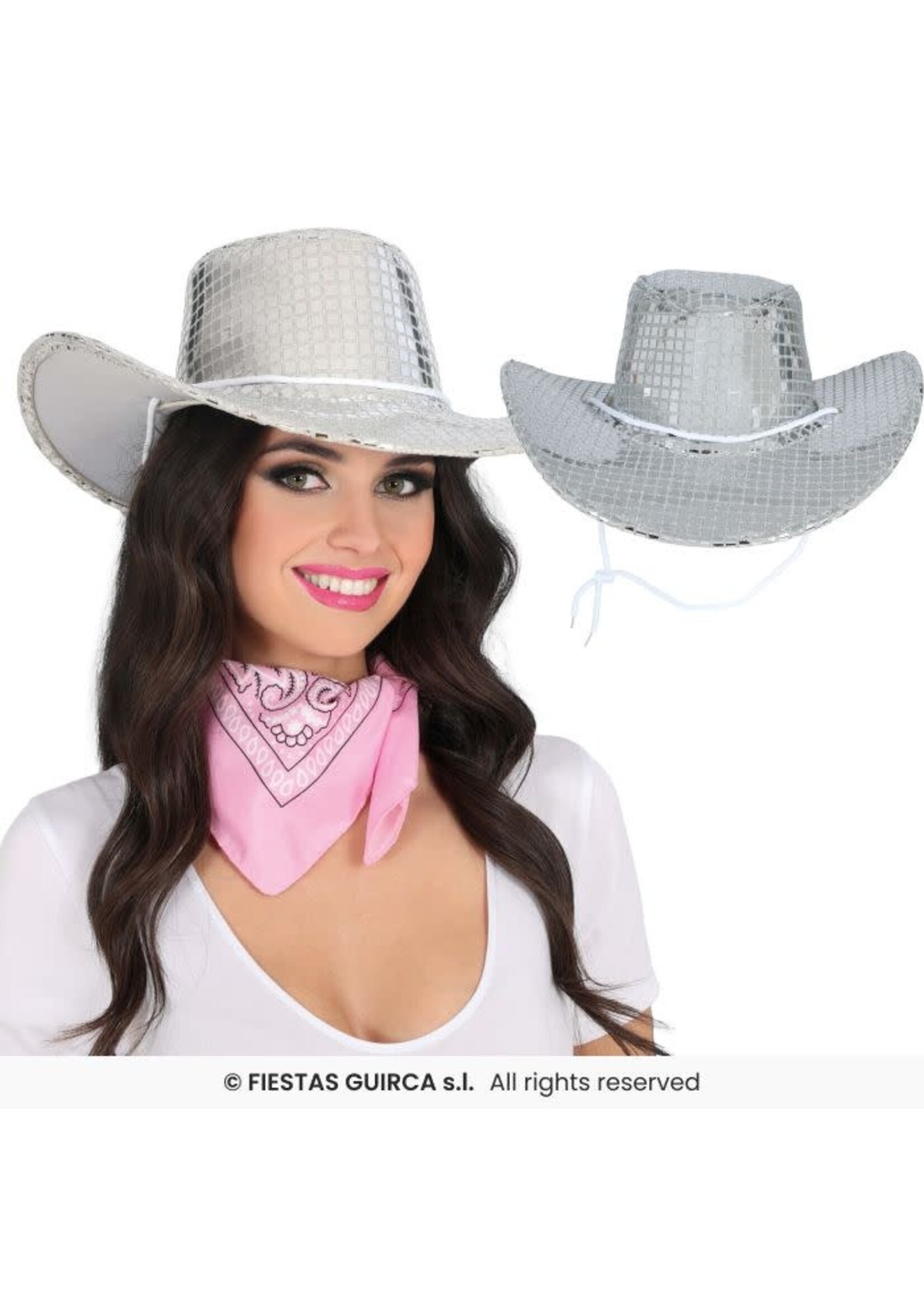 Fiestas Guirca Zilveren disco cowboyhoed