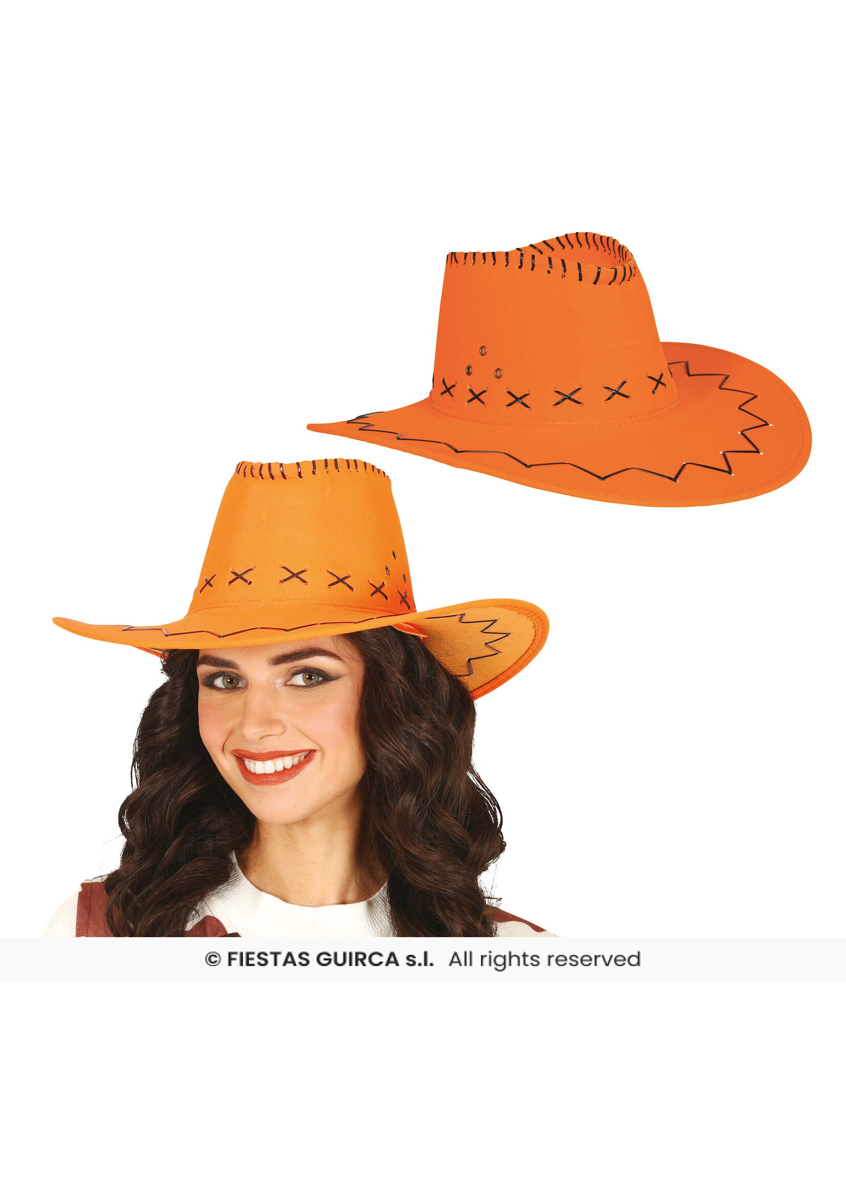 Fiestas Guirca Oranje cowboyhoed van nepleer