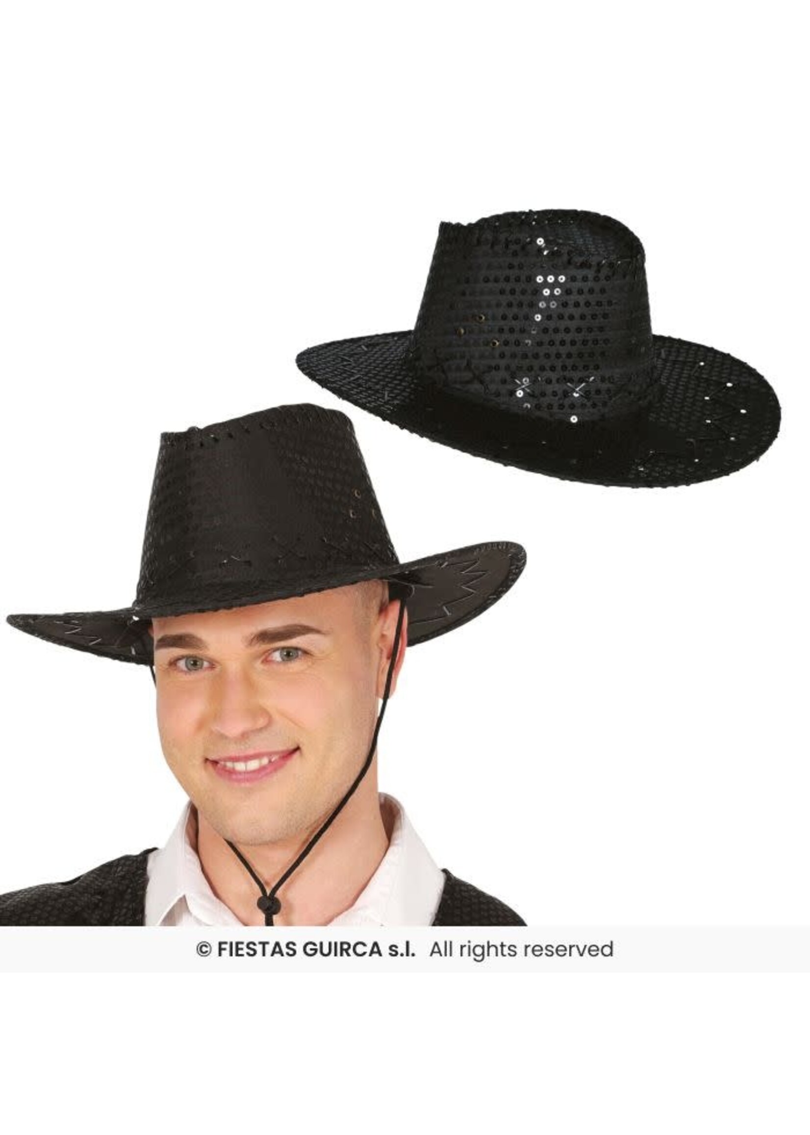 Fiestas Guirca Zwarte cowboyhoed met pailletten