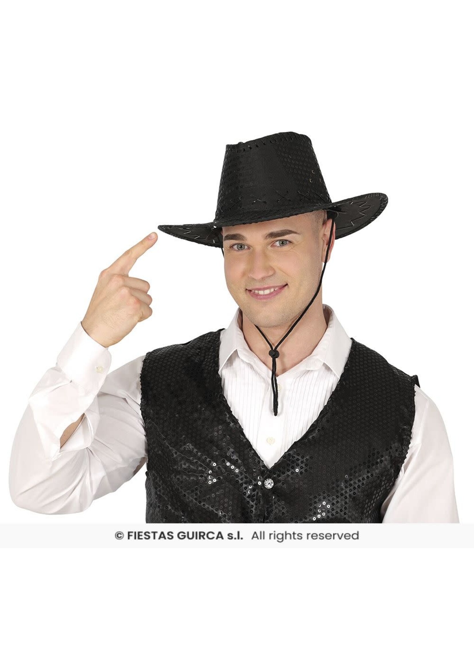 Fiestas Guirca Zwarte cowboyhoed met pailletten