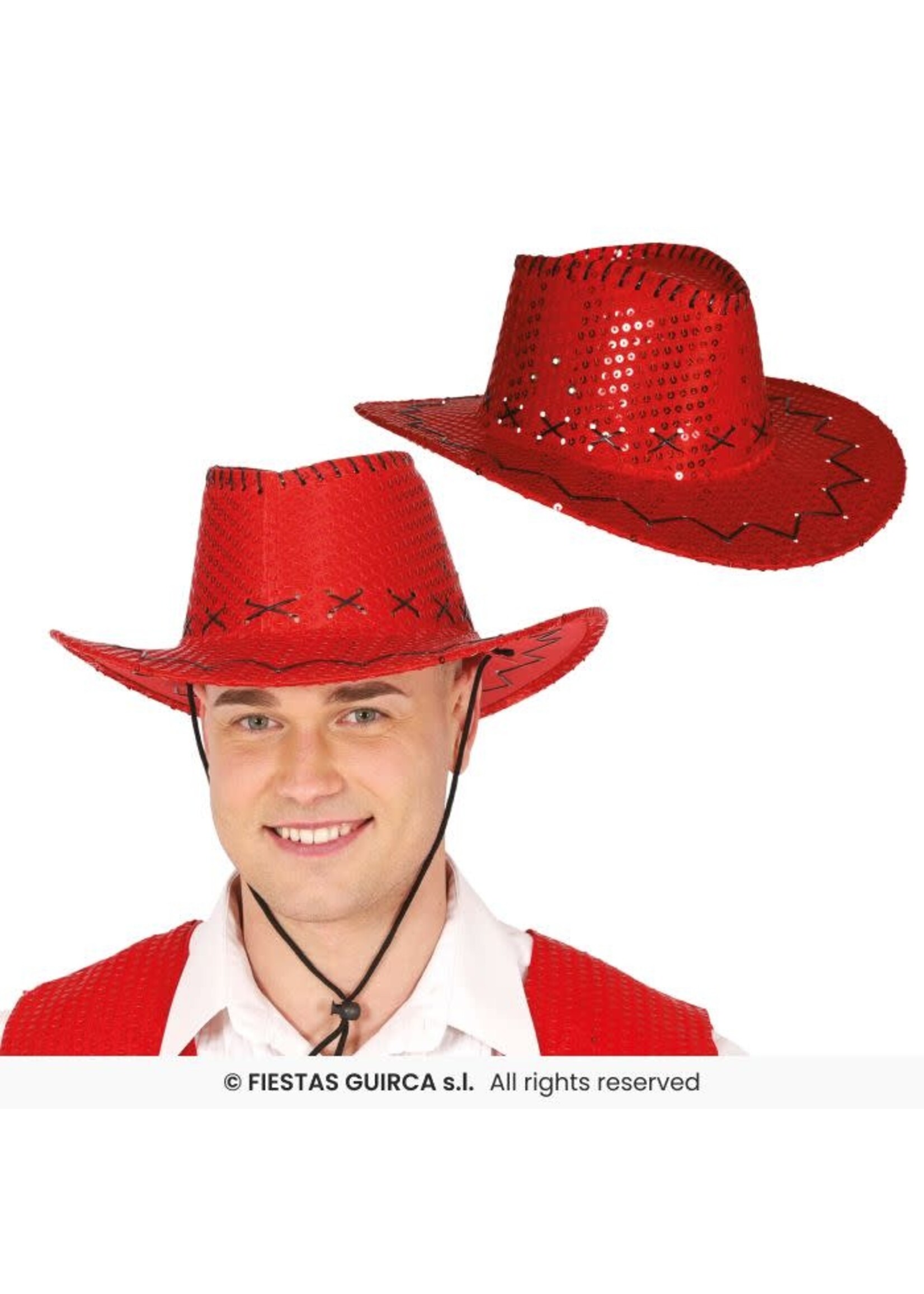 Fiestas Guirca Rode cowboyhoed met pailletten
