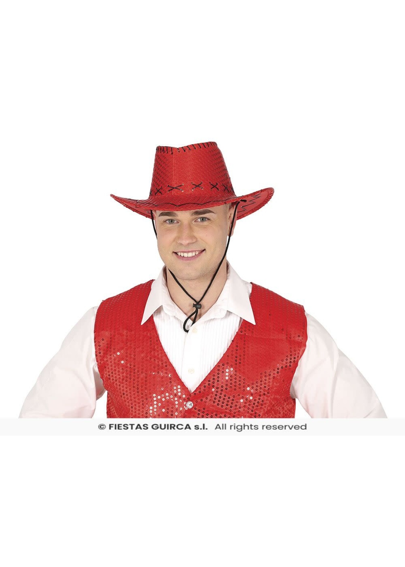 Fiestas Guirca Rode cowboyhoed met pailletten
