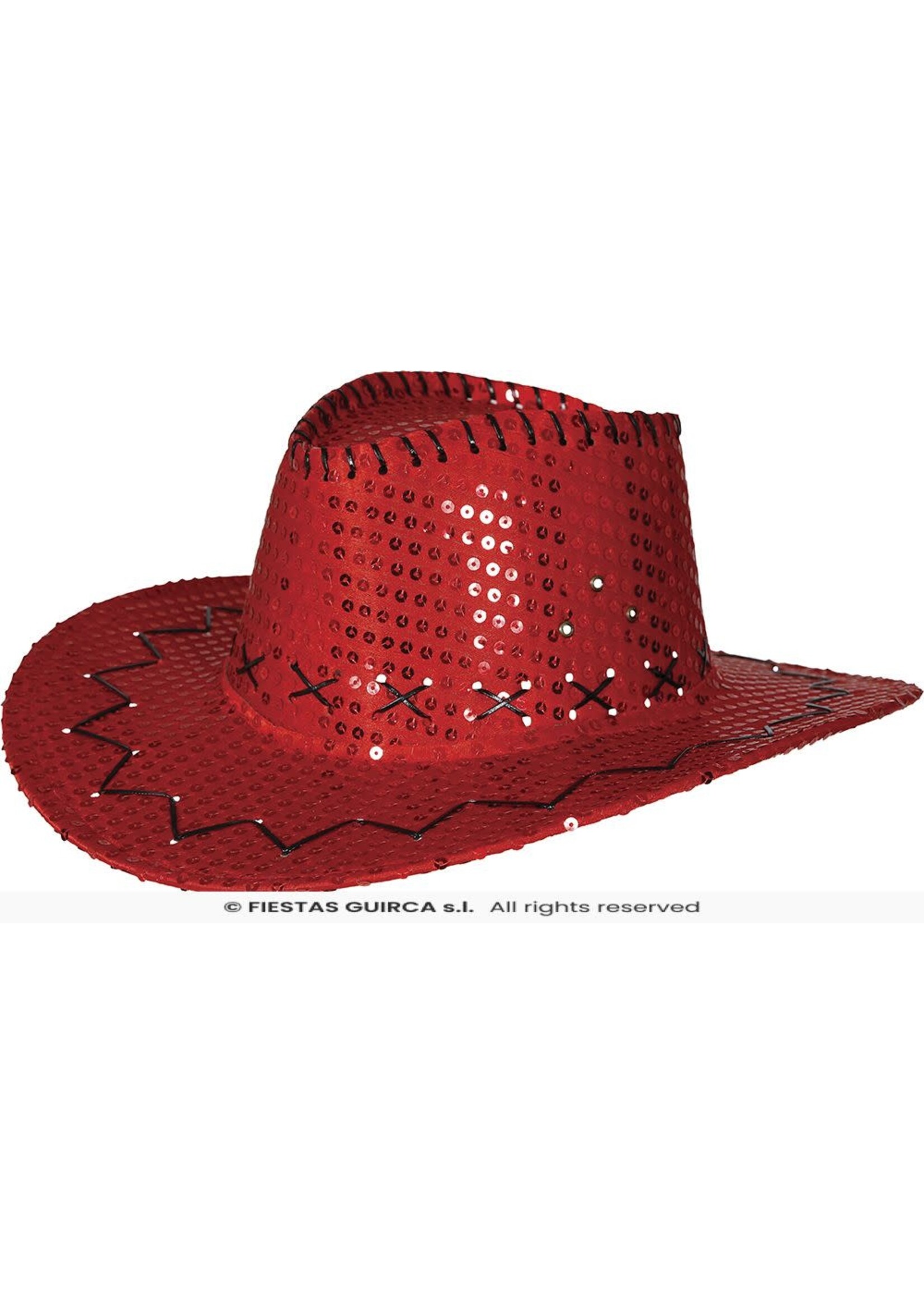 Fiestas Guirca Rode cowboyhoed met pailletten