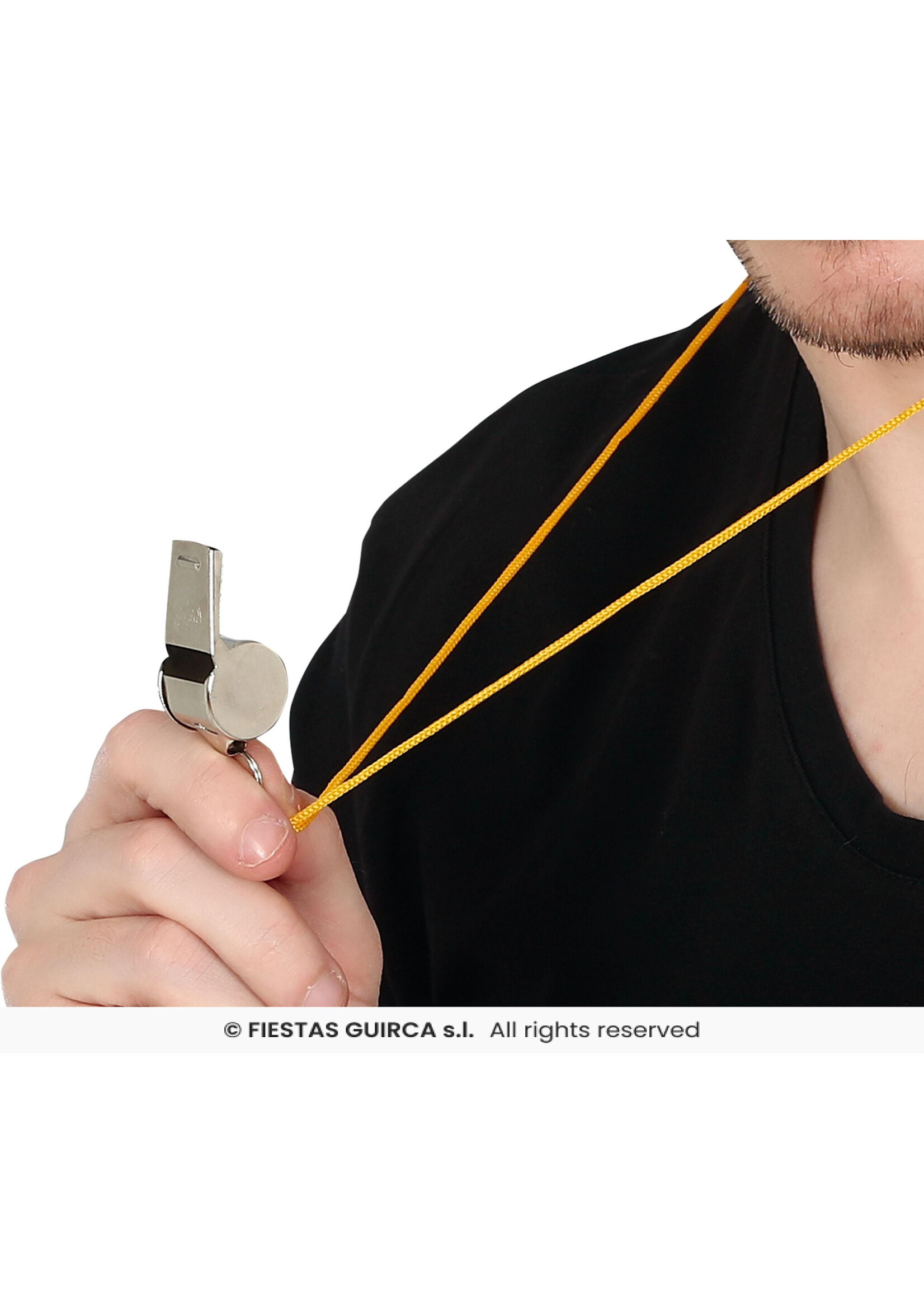 Fiestas Guirca Set van 4 metalen fluitjes met touwtje