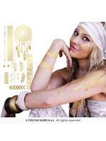 Fiestas Guirca Gouden hippie plaktattoos