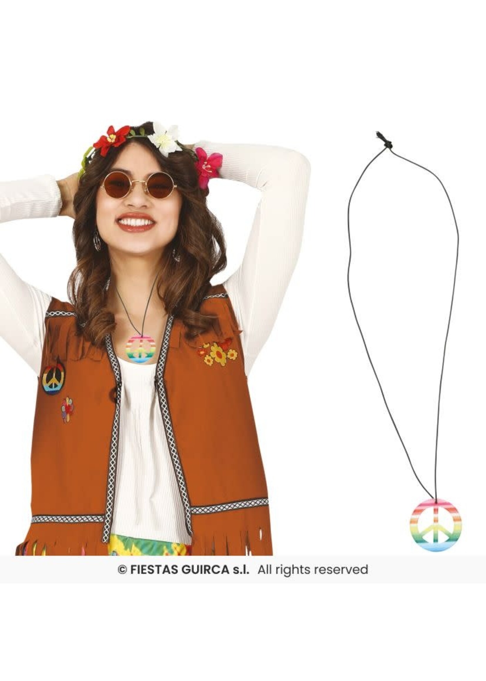 Fiestas Guirca Regenboog ketting met peace-symbool