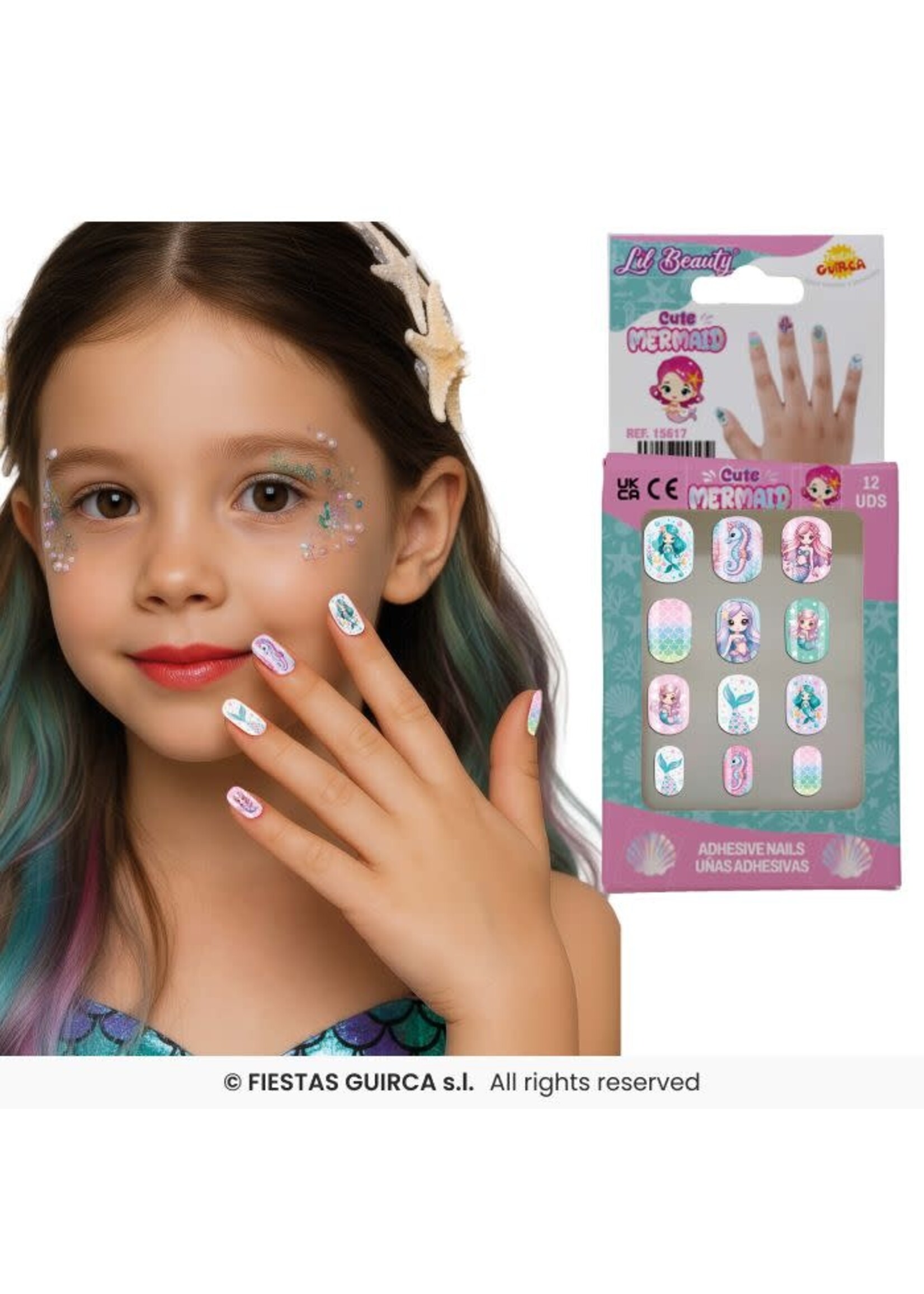 Fiestas Guirca Set van 12 zeemeermin nagels voor kinderen
