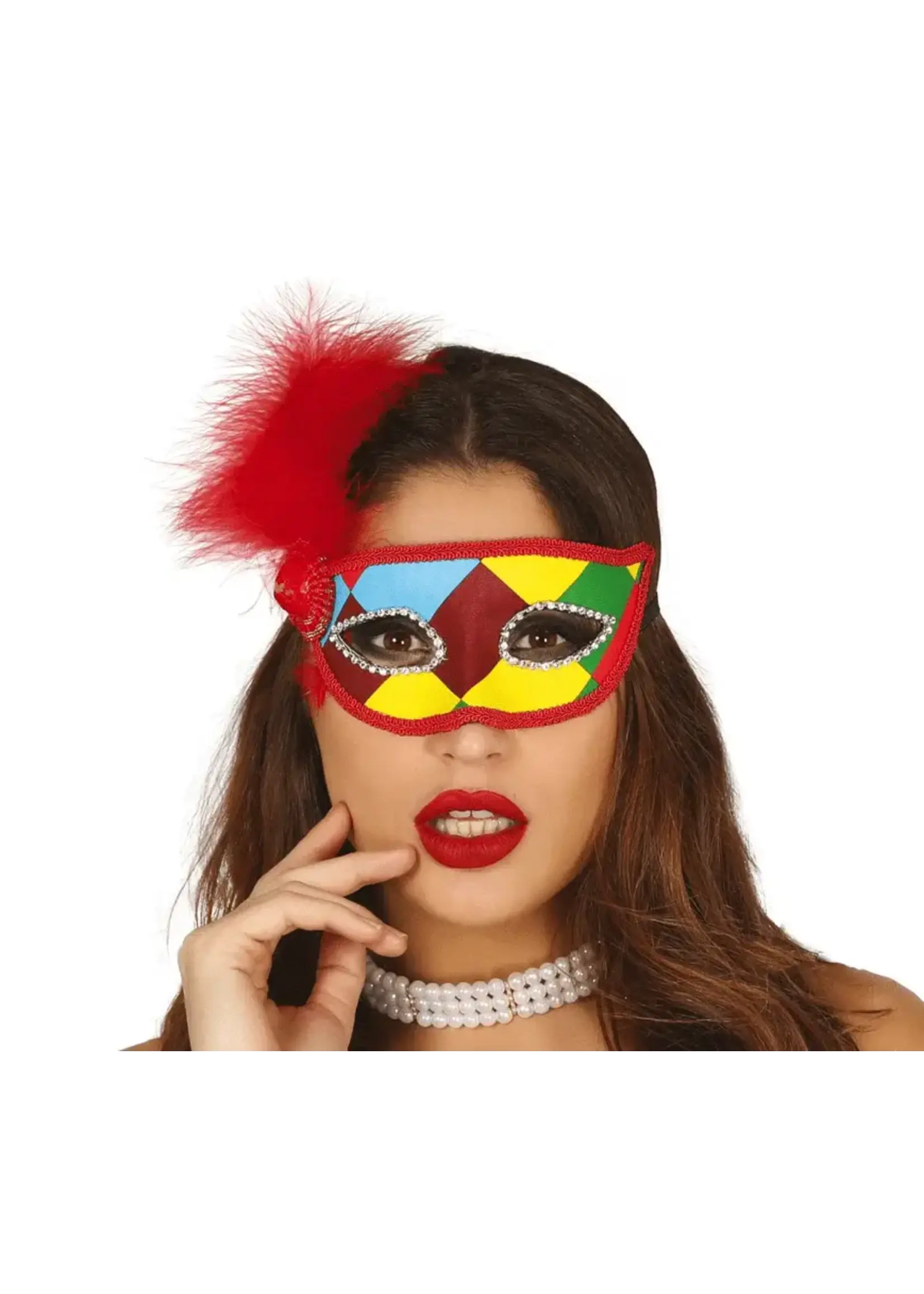 Fiestas Guirca Meerkleurig oogmasker met verenpluim