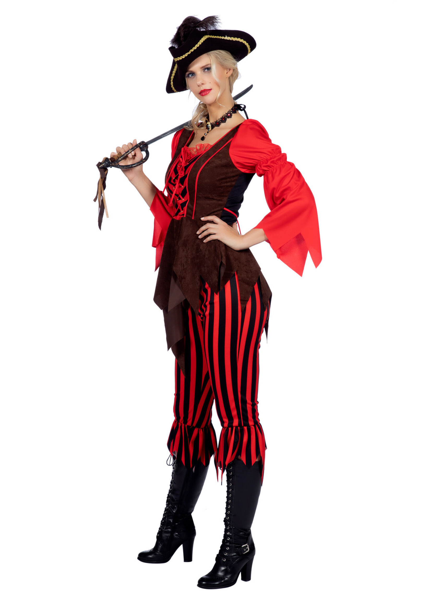 Feestkleding Breda Piraat bruin/rood Dames