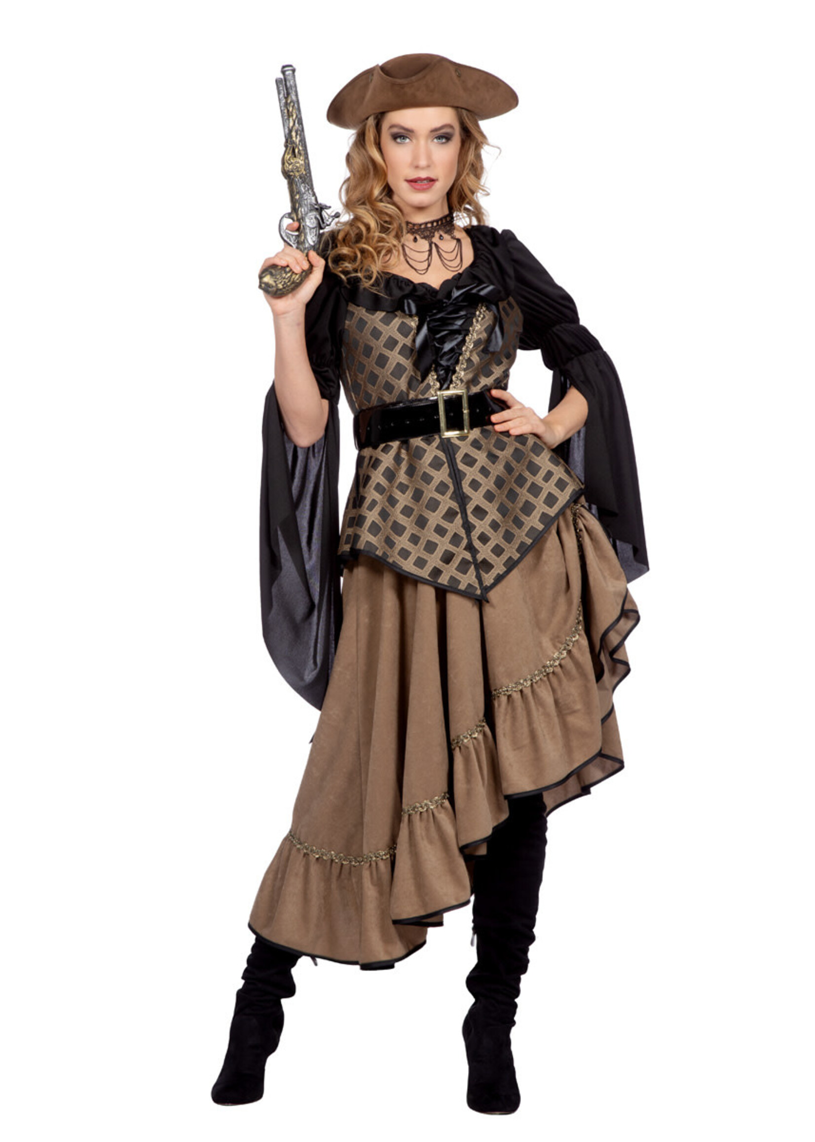 Feestkleding Breda Jurk piraat taupe luxe