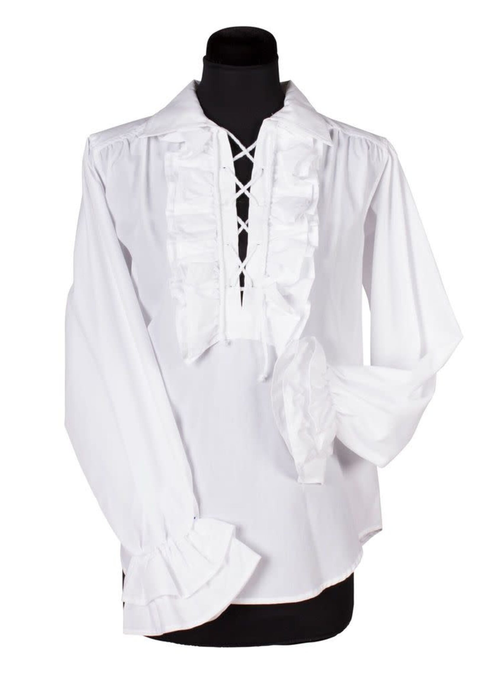 Thetru Witte piratenblouse dames met ruches en rijgkoord voor volle mouwen