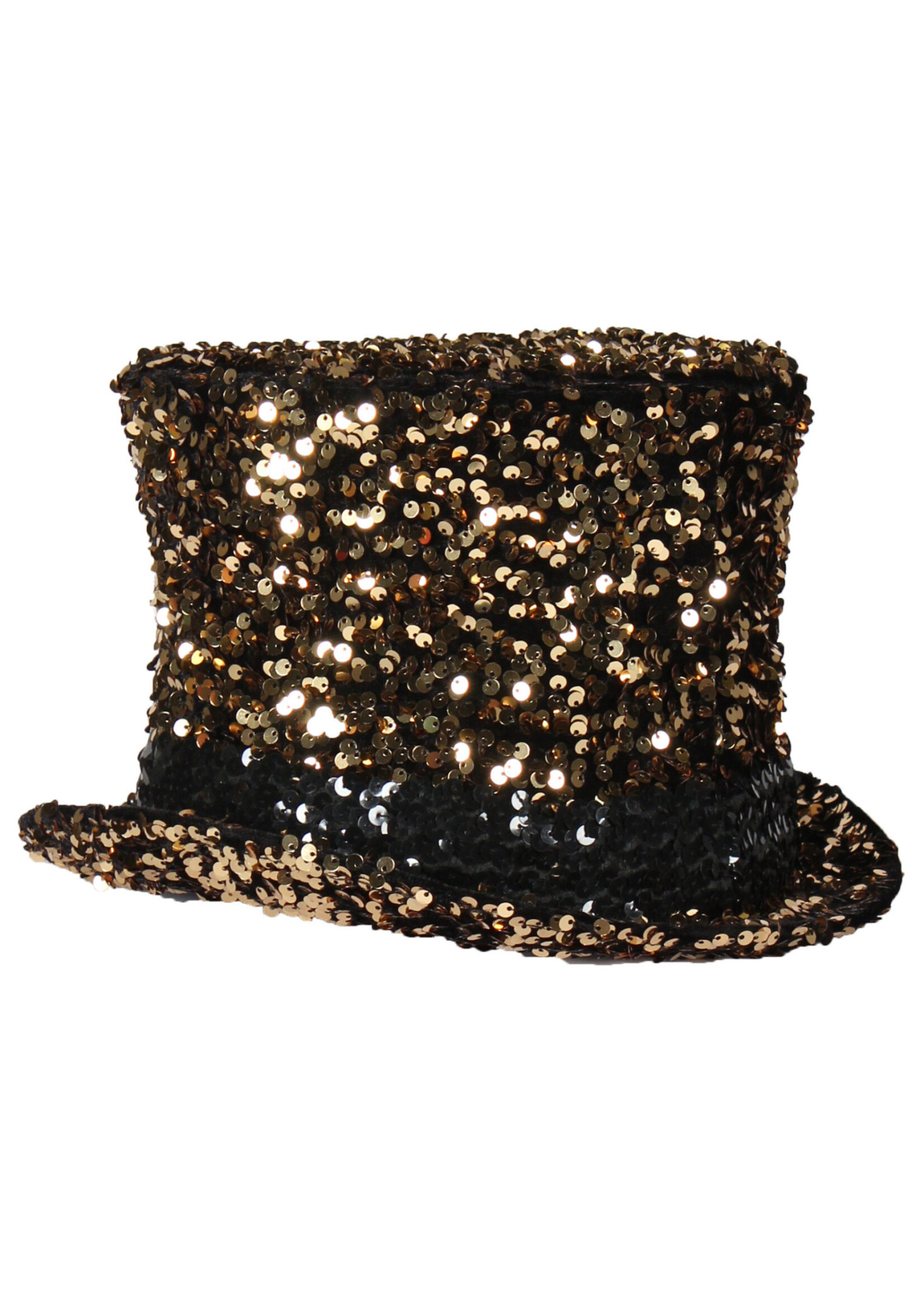 Thetru Luxe hoge hoed pailletten "Cabaret", Goud-Zwart