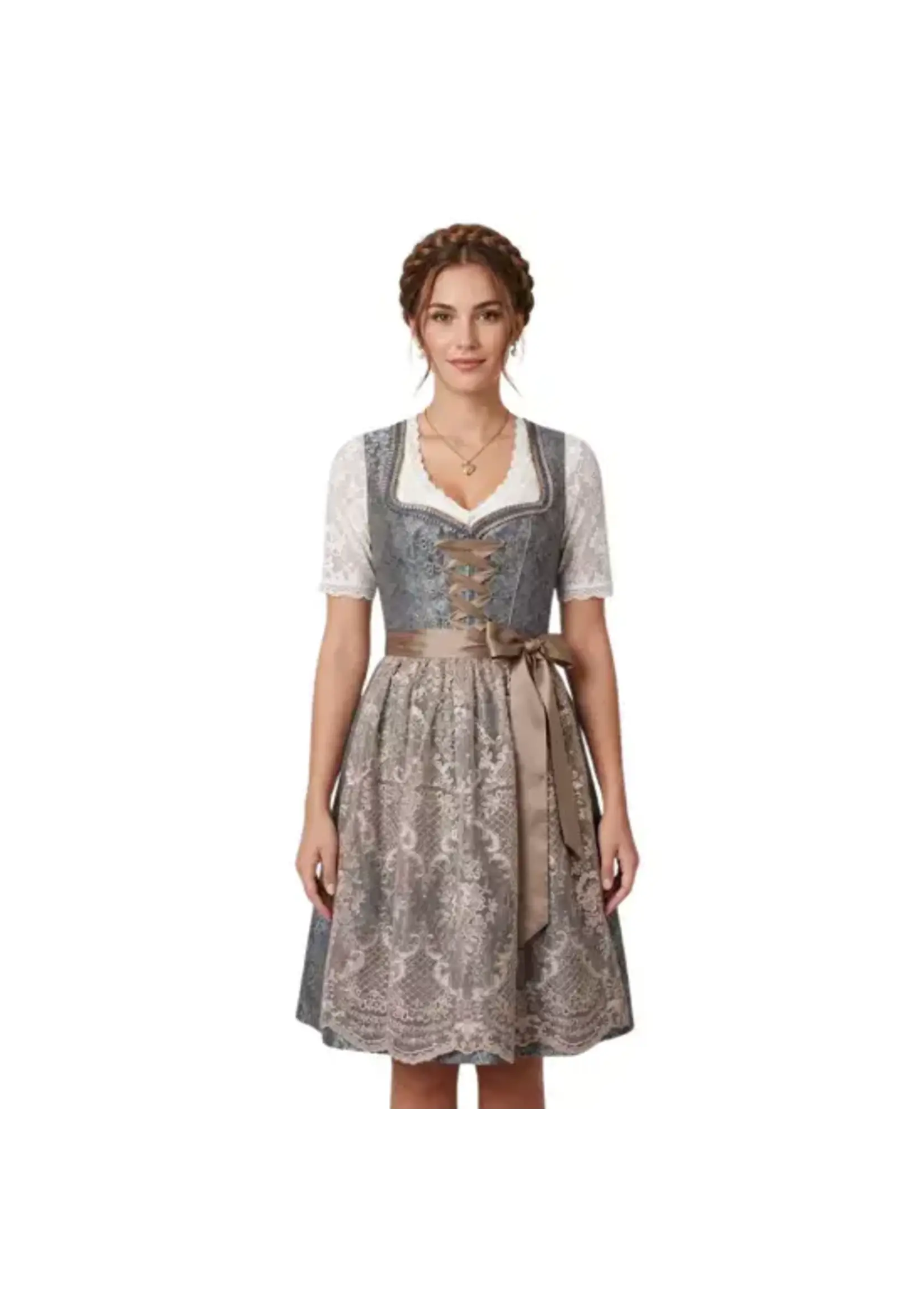 Feestkleding Breda Dirndl 2 delig Jacquard Blauw / Koffie