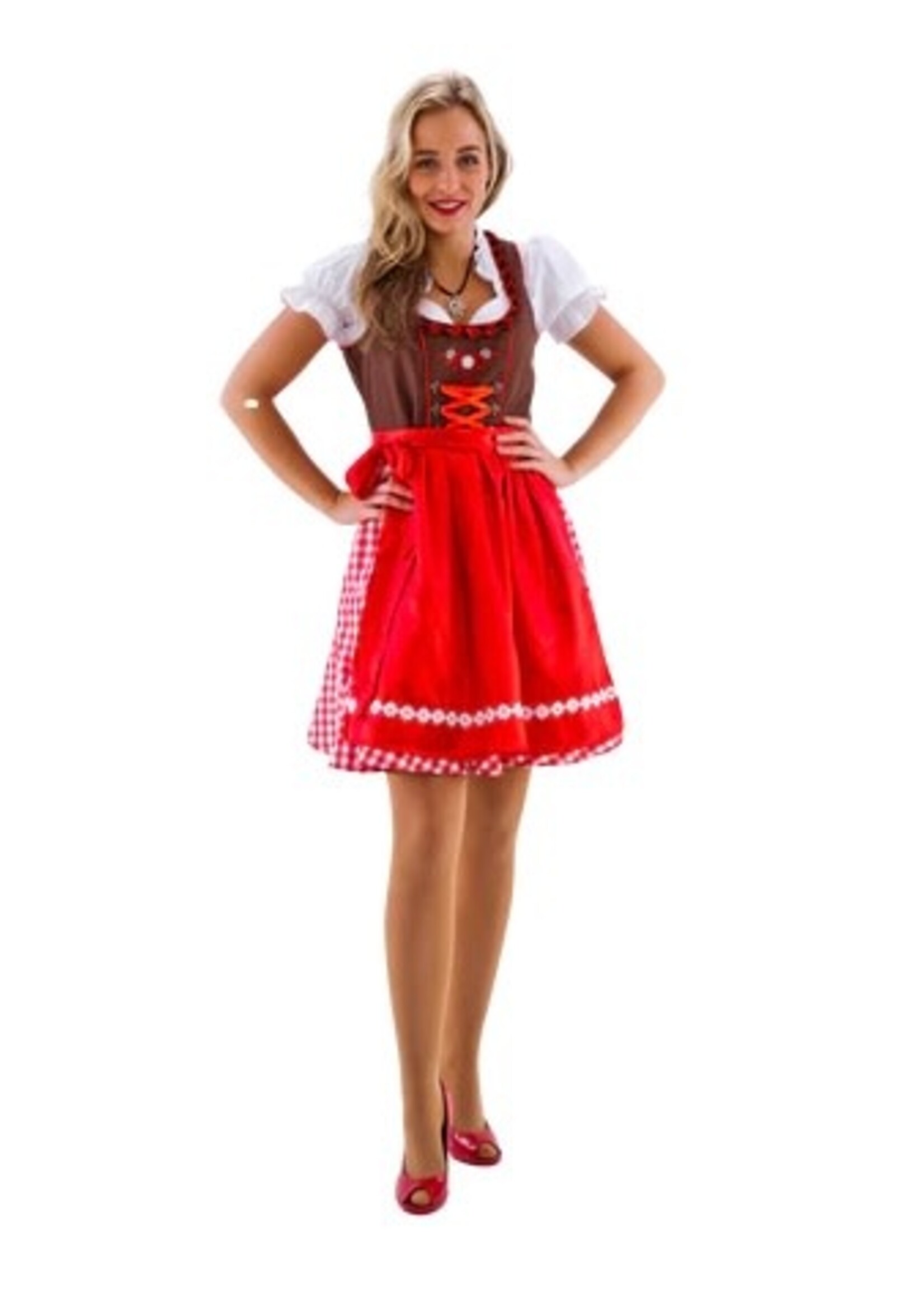 Haus Huberts Dirndl bruin rood-wit 3-dlg